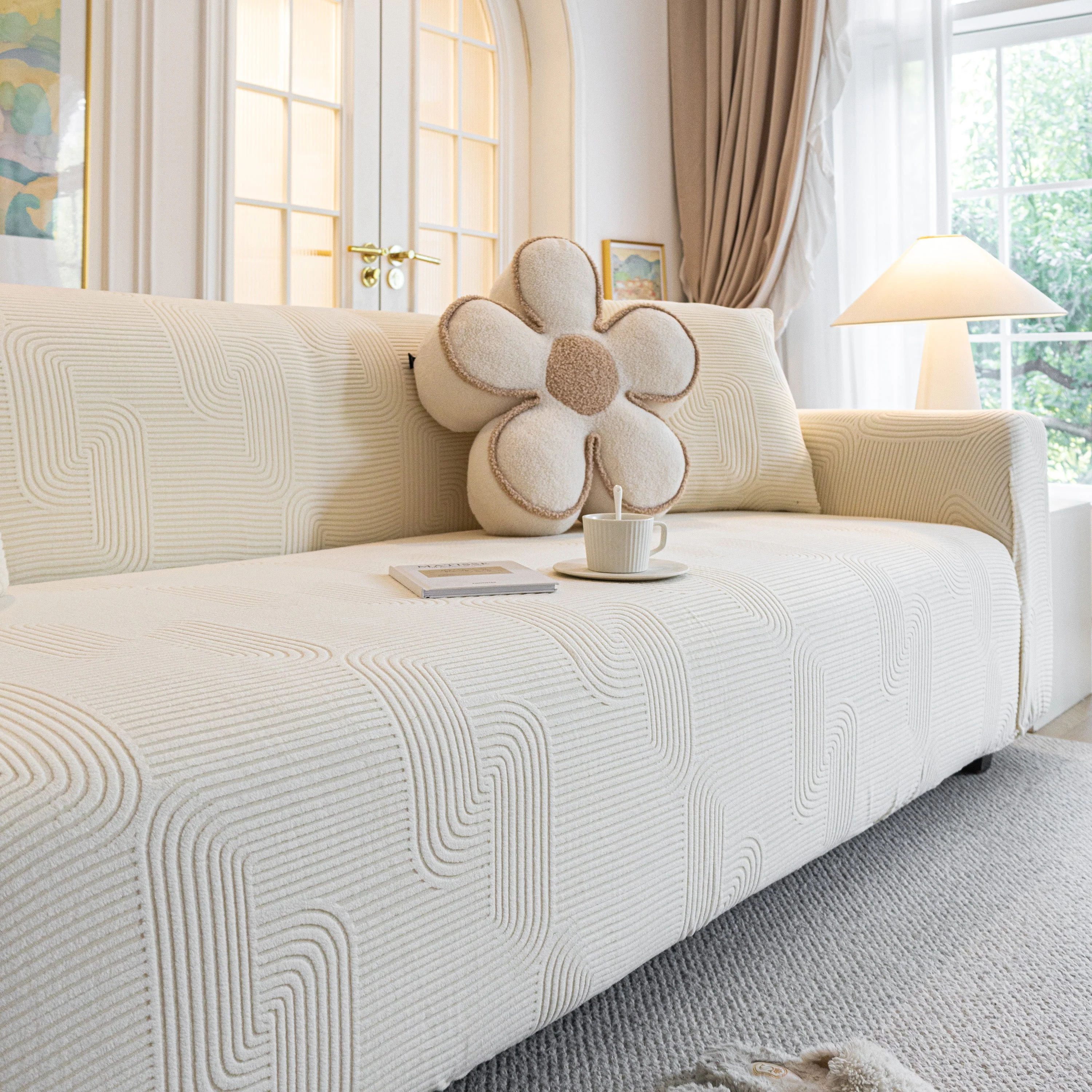 Modern Slipcovers Geometric Textured Stretchable Sofa Cover for Couch with Chaise - Image 34