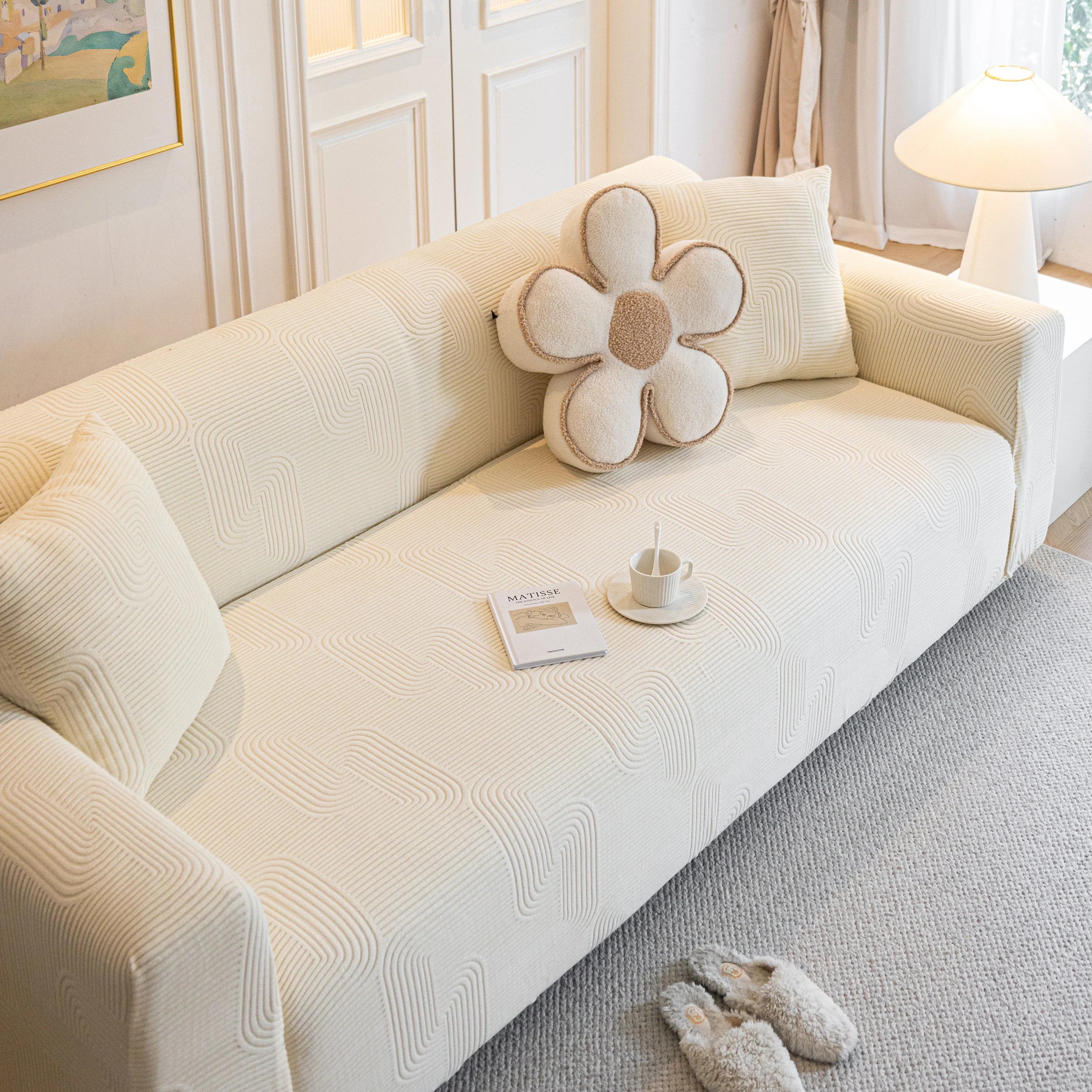Modern Slipcovers Geometric Textured Stretchable Sofa Cover for Couch with Chaise - Image 35