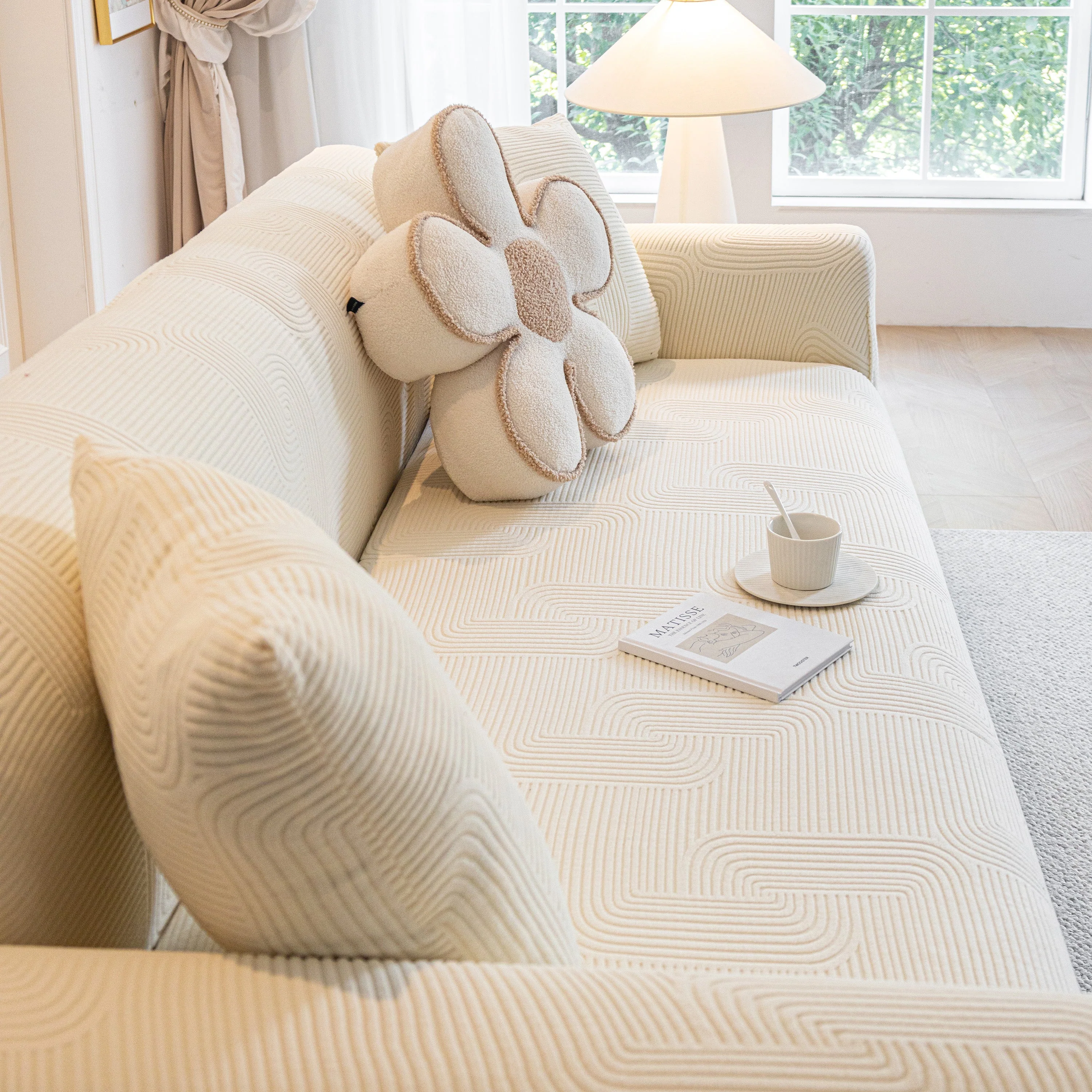Modern Slipcovers Geometric Textured Stretchable Sofa Cover for Couch with Chaise - Image 36