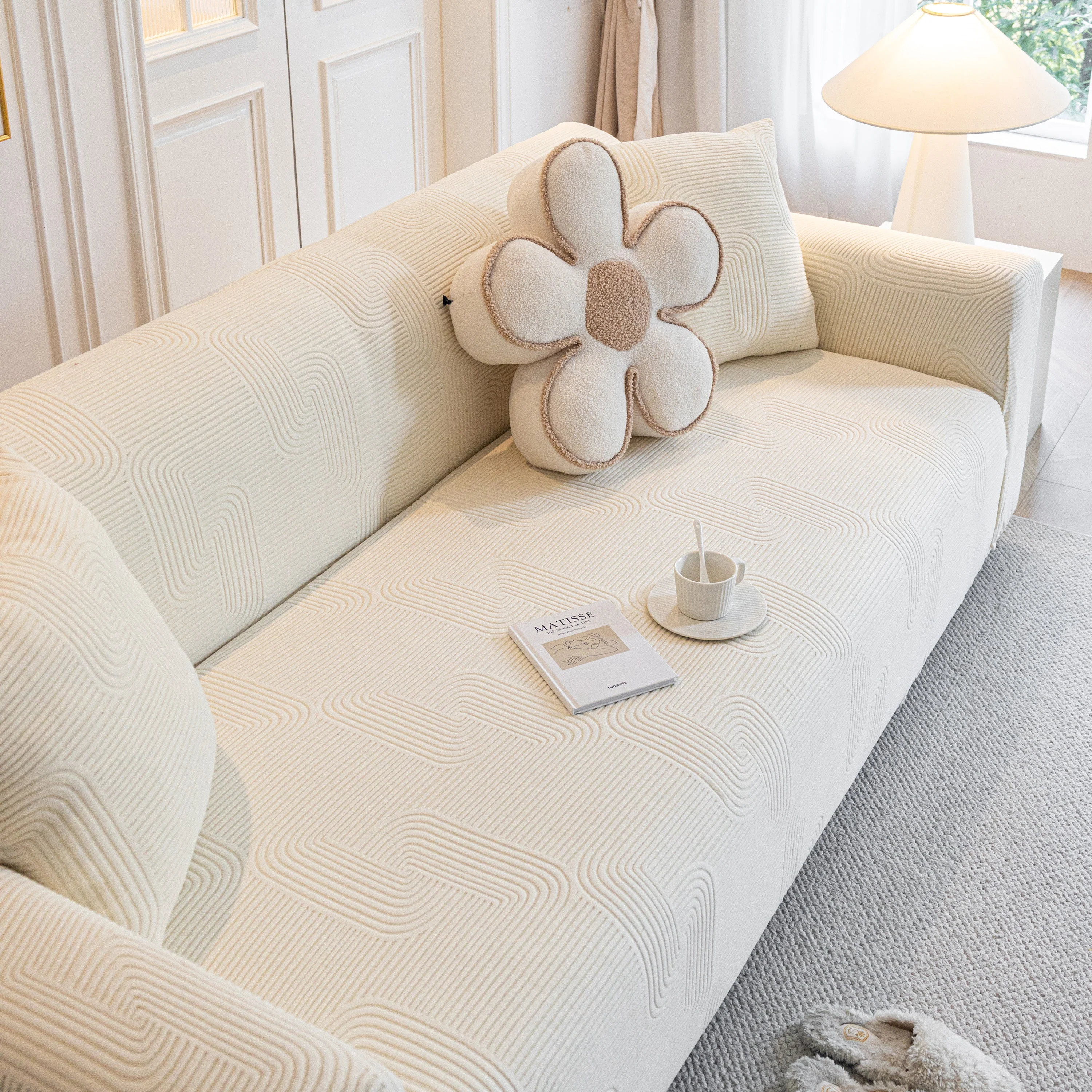 Modern Slipcovers Geometric Textured Stretchable Sofa Cover for Couch with Chaise - Image 37