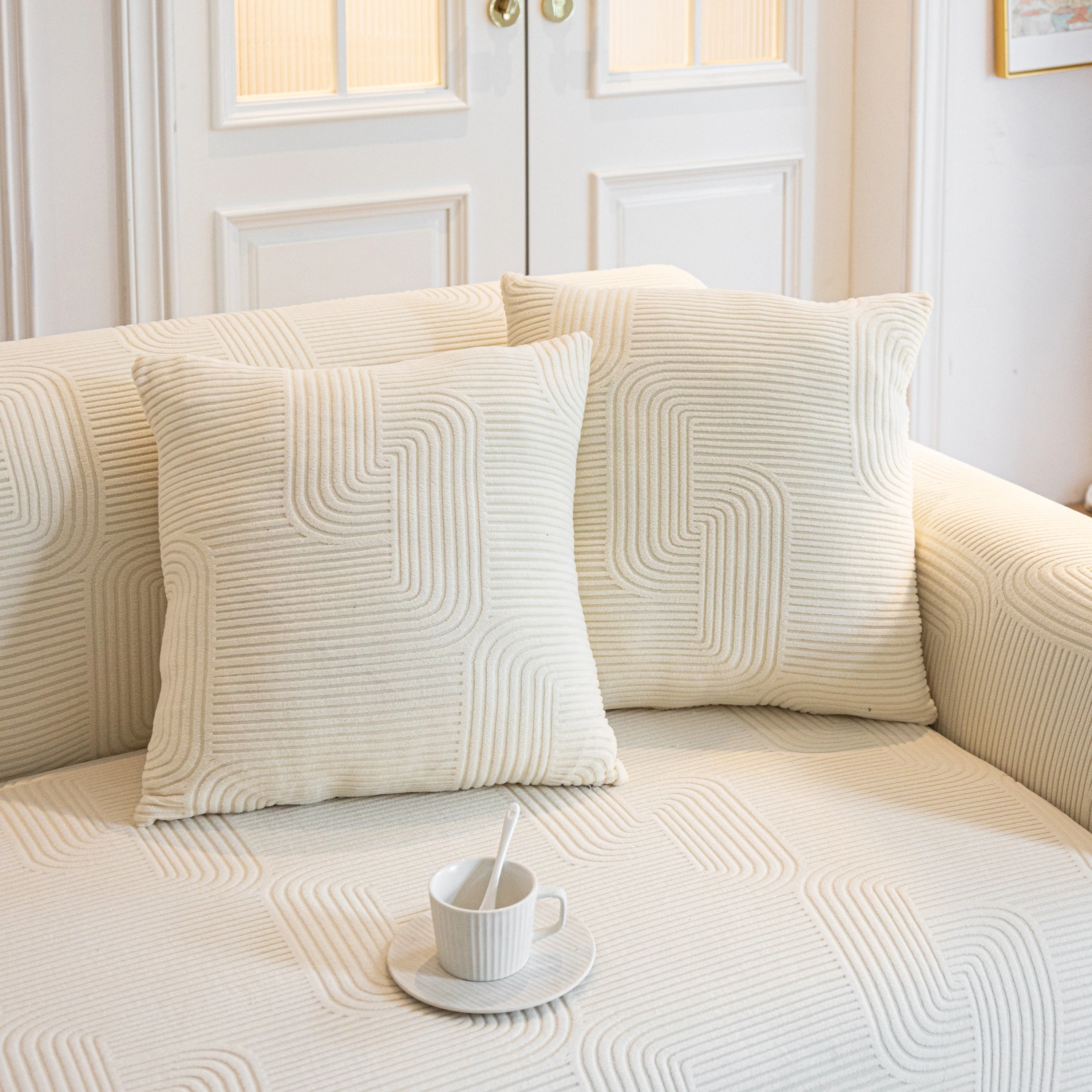 Modern Slipcovers Geometric Textured Stretchable Sofa Cover for Couch with Chaise - Image 38