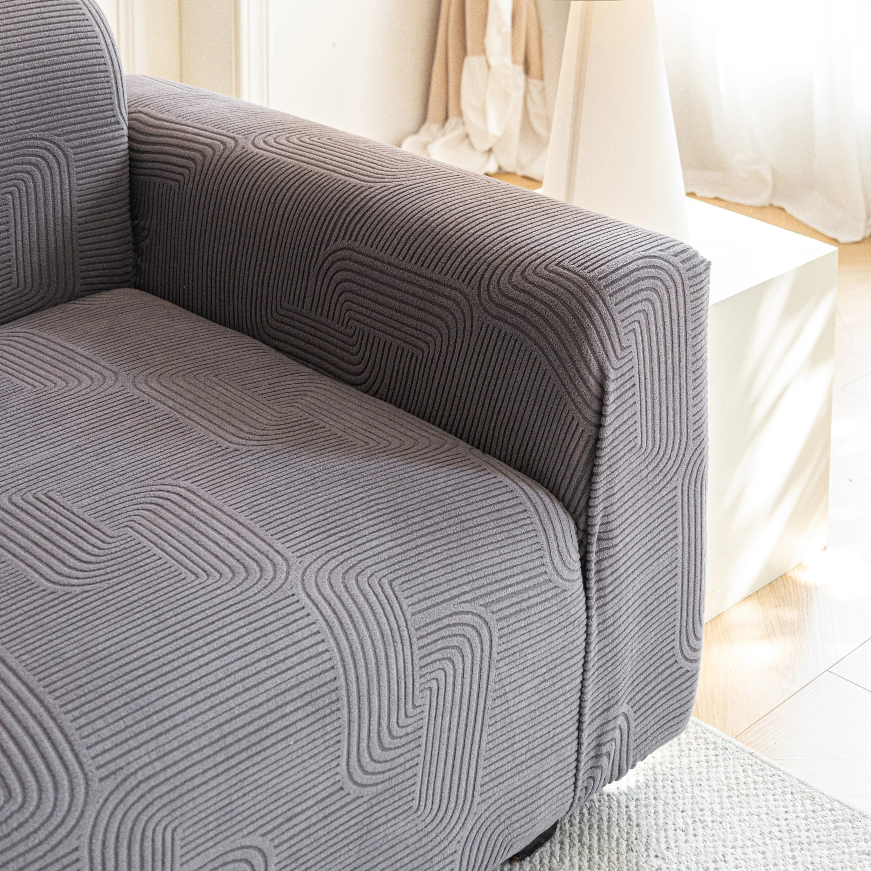 Modern Slipcovers Geometric Textured Stretchable Sofa Cover for Couch with Chaise - Image 41
