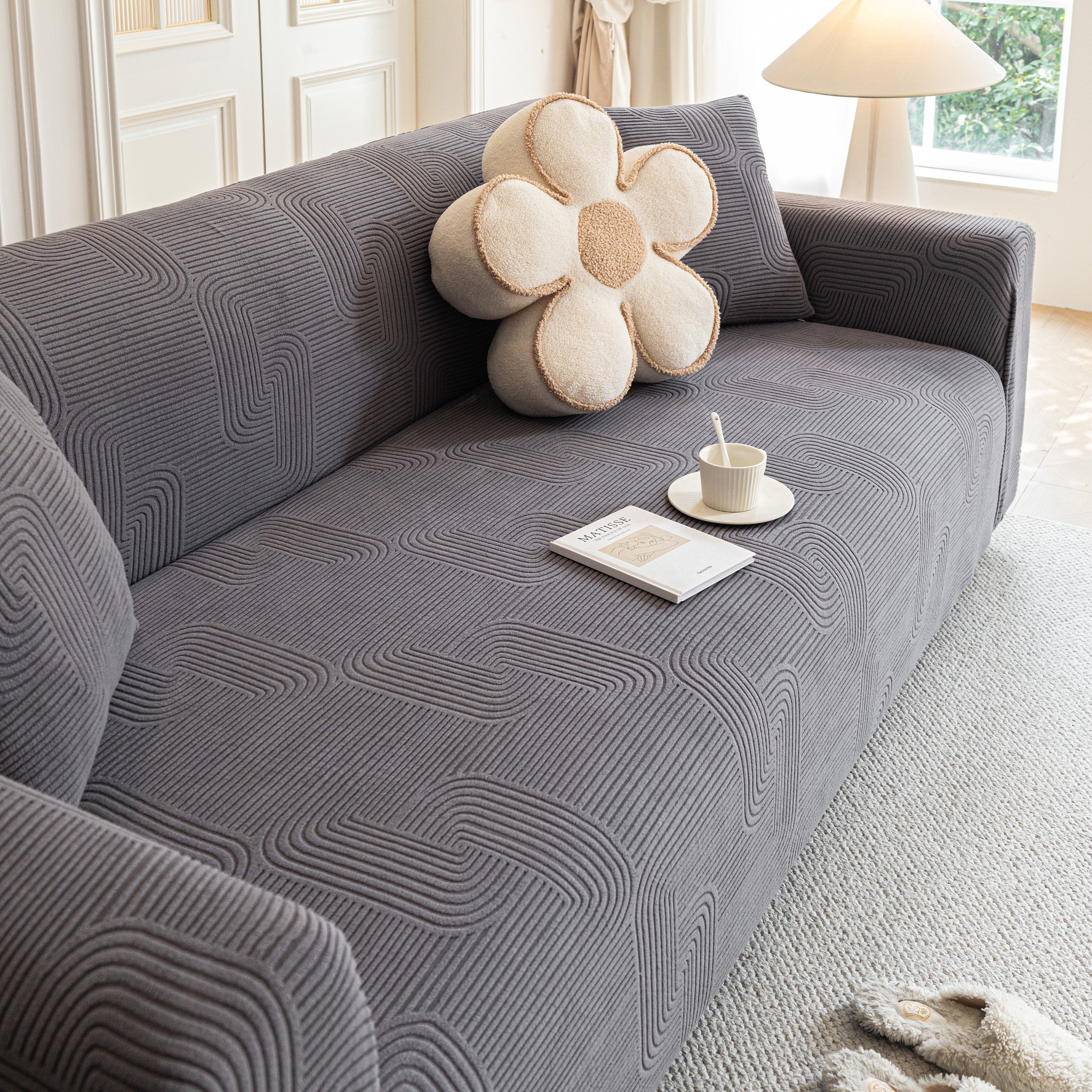 Modern Slipcovers Geometric Textured Stretchable Sofa Cover for Couch with Chaise - Image 50