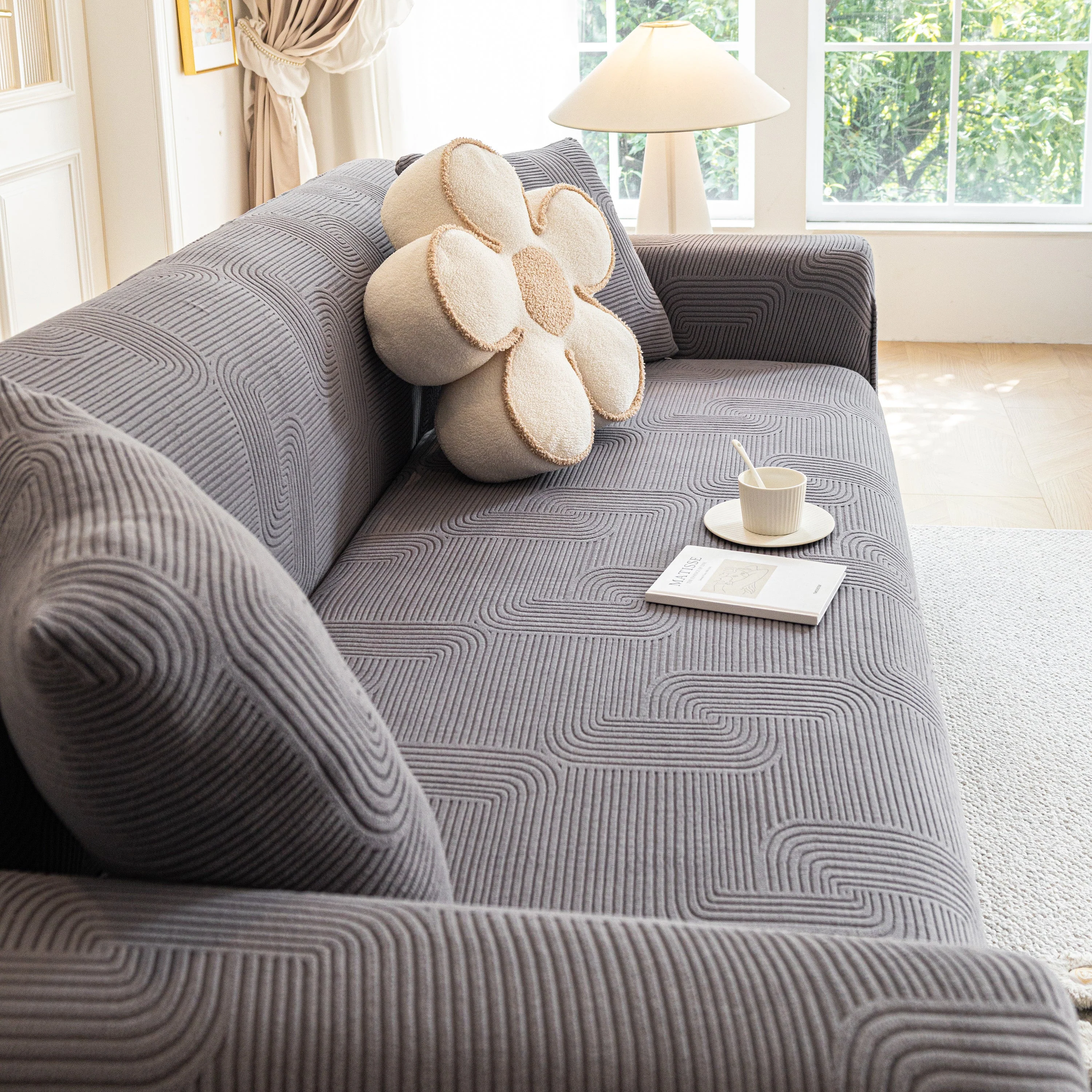 Modern Slipcovers Geometric Textured Stretchable Sofa Cover for Couch with Chaise - Image 51