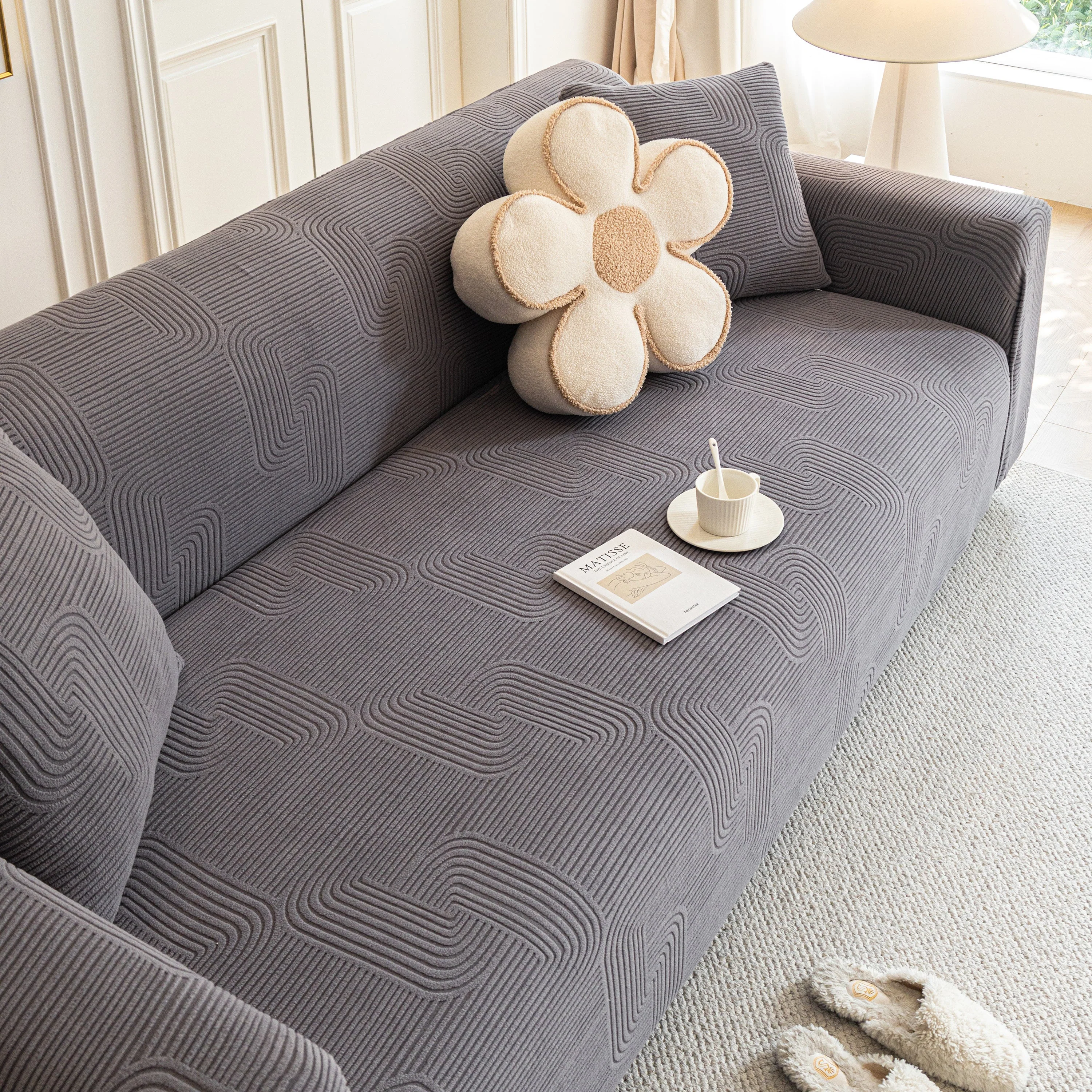 Modern Slipcovers Geometric Textured Stretchable Sofa Cover for Couch with Chaise - Image 52