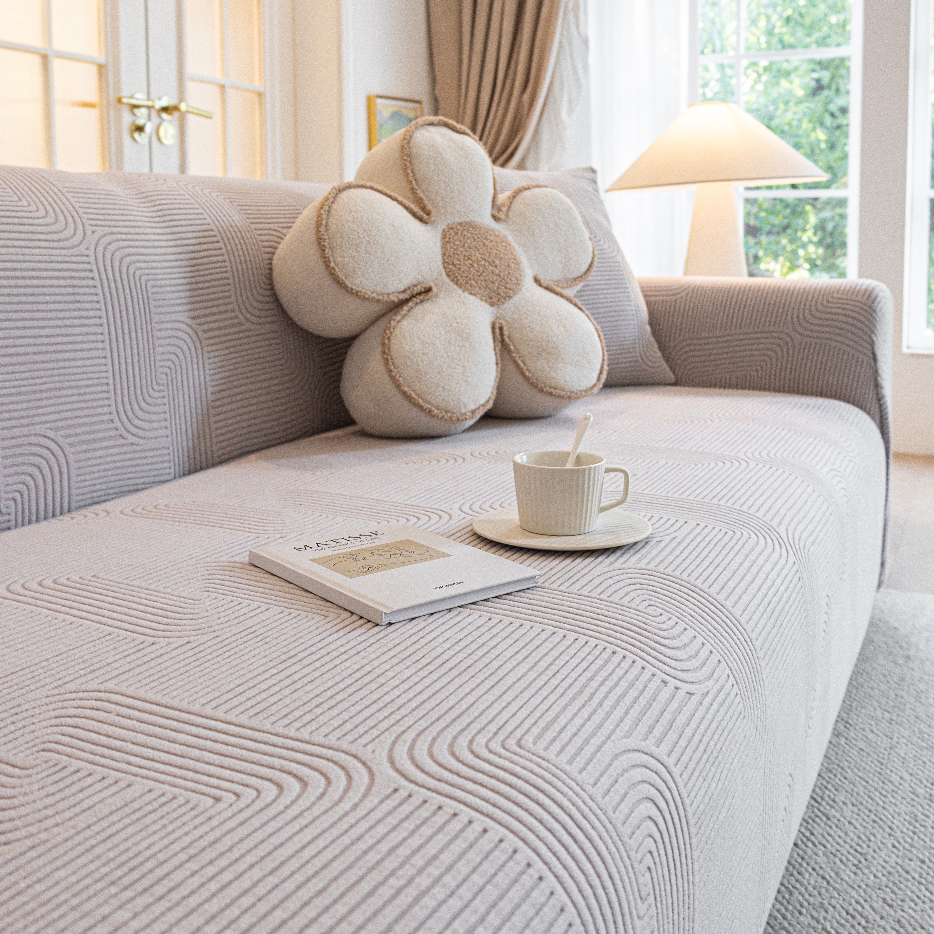 Modern Slipcovers Geometric Textured Stretchable Sofa Cover for Couch with Chaise - Image 58