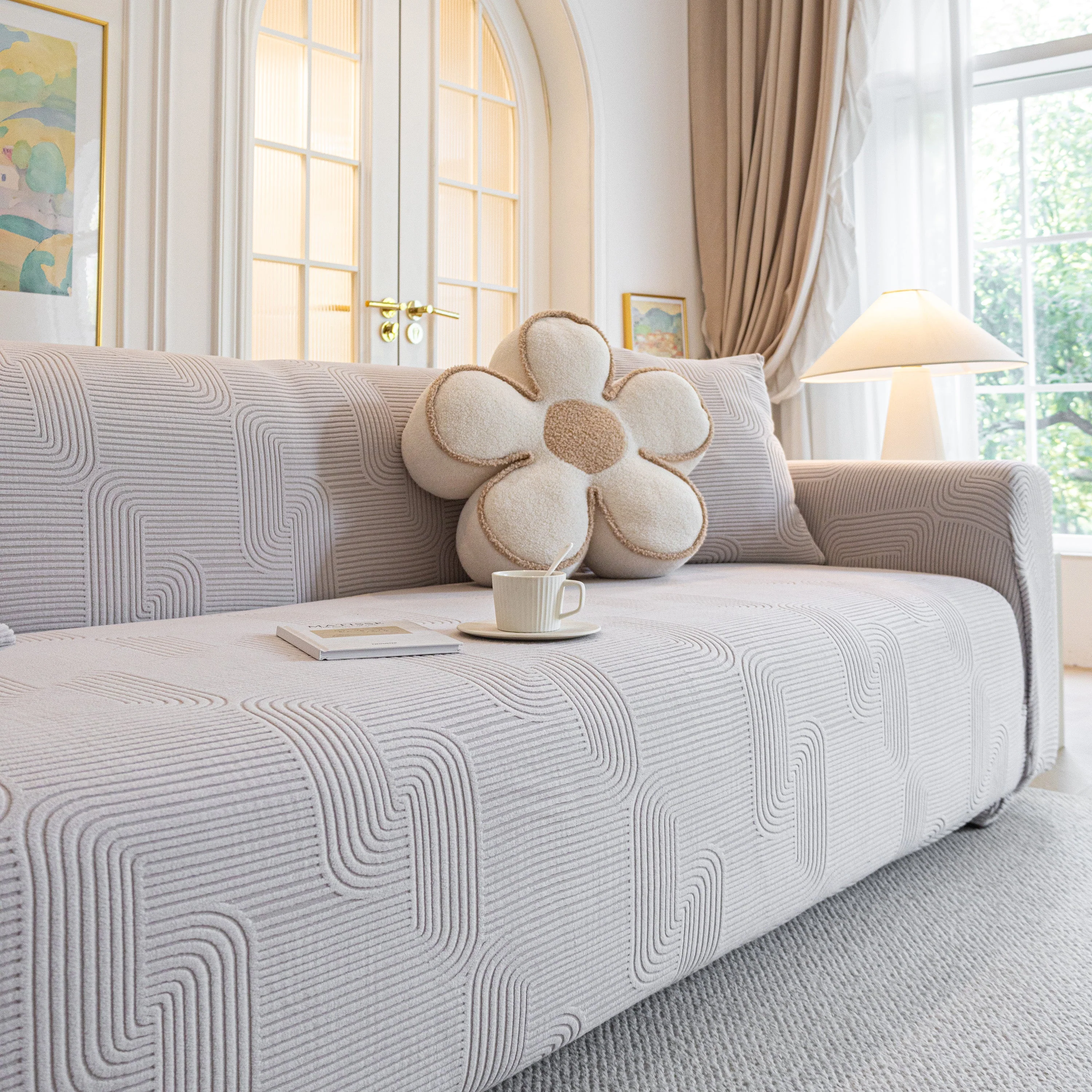Modern Slipcovers Geometric Textured Stretchable Sofa Cover for Couch with Chaise - Image 61
