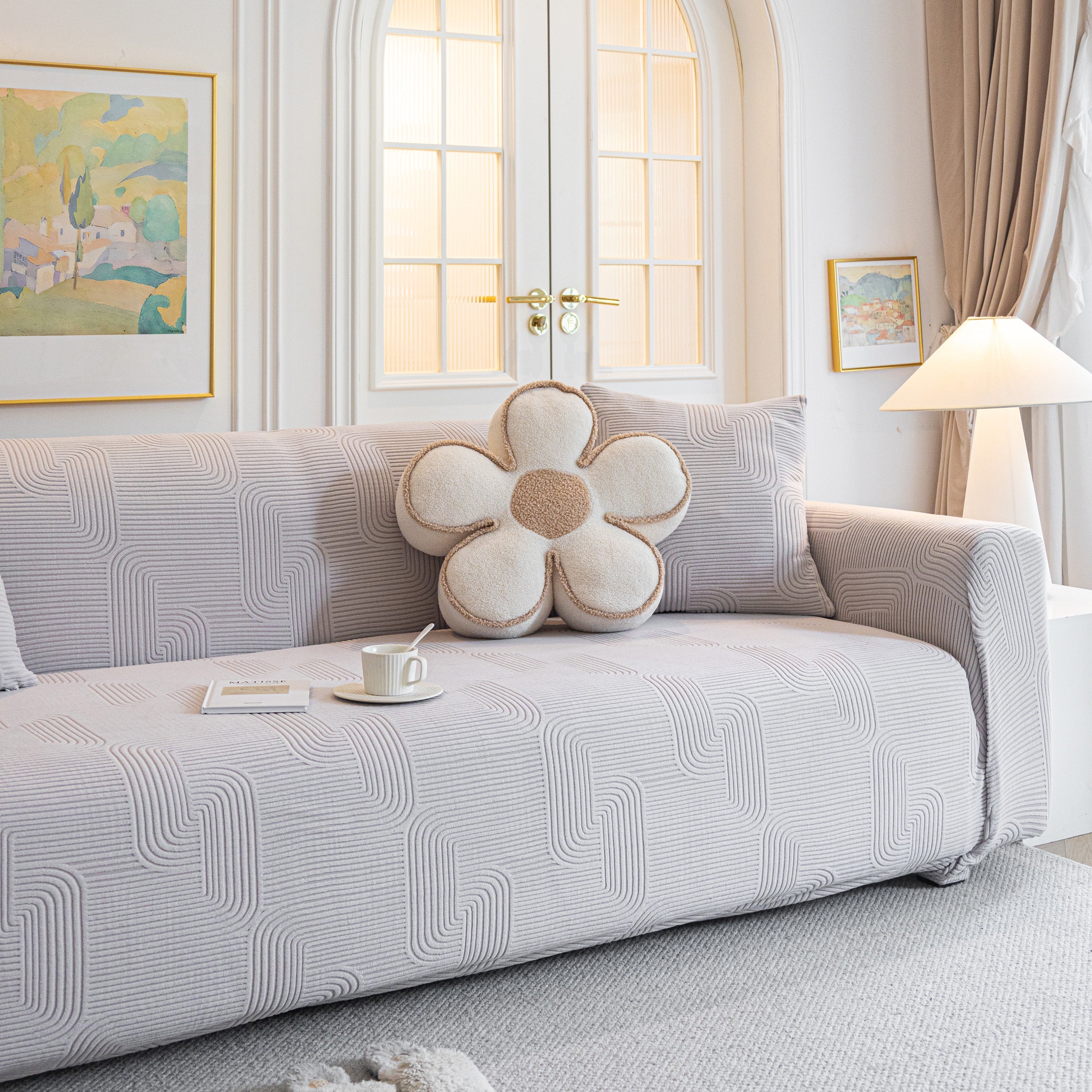 Modern Slipcovers Geometric Textured Stretchable Sofa Cover for Couch with Chaise - Image 64