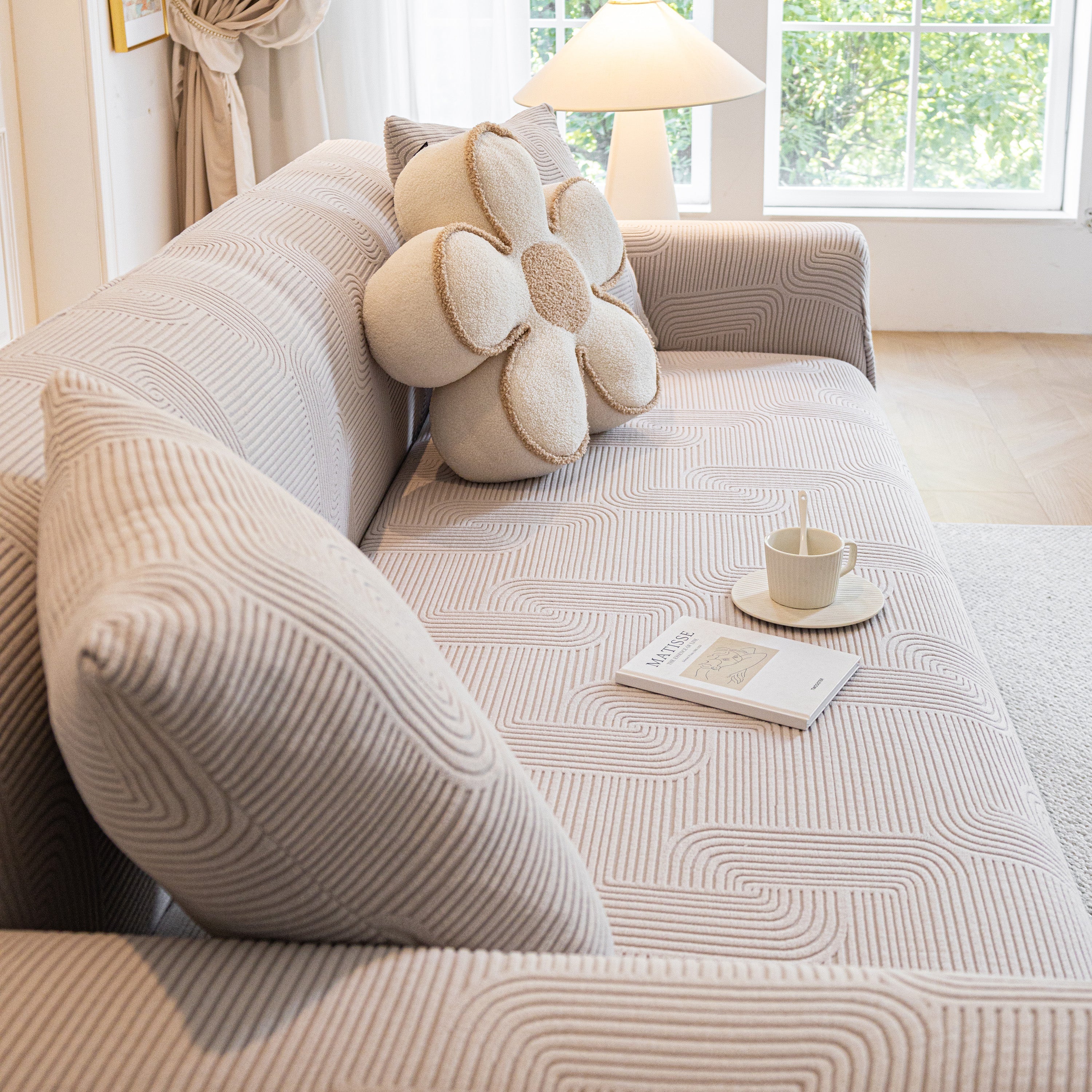 Modern Slipcovers Geometric Textured Stretchable Sofa Cover for Couch with Chaise - Image 65