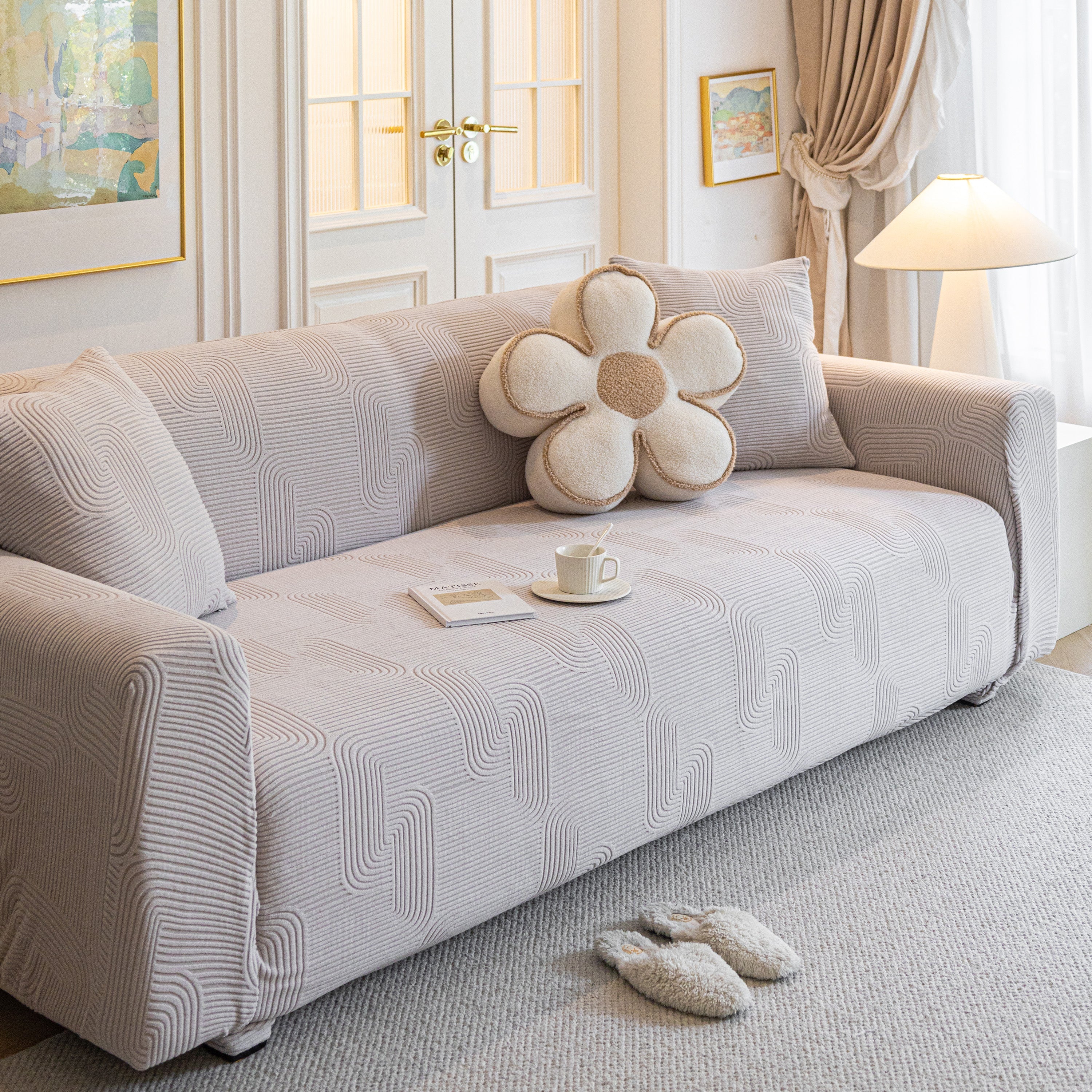 Modern Slipcovers Geometric Textured Stretchable Sofa Cover for Couch with Chaise - Image 67