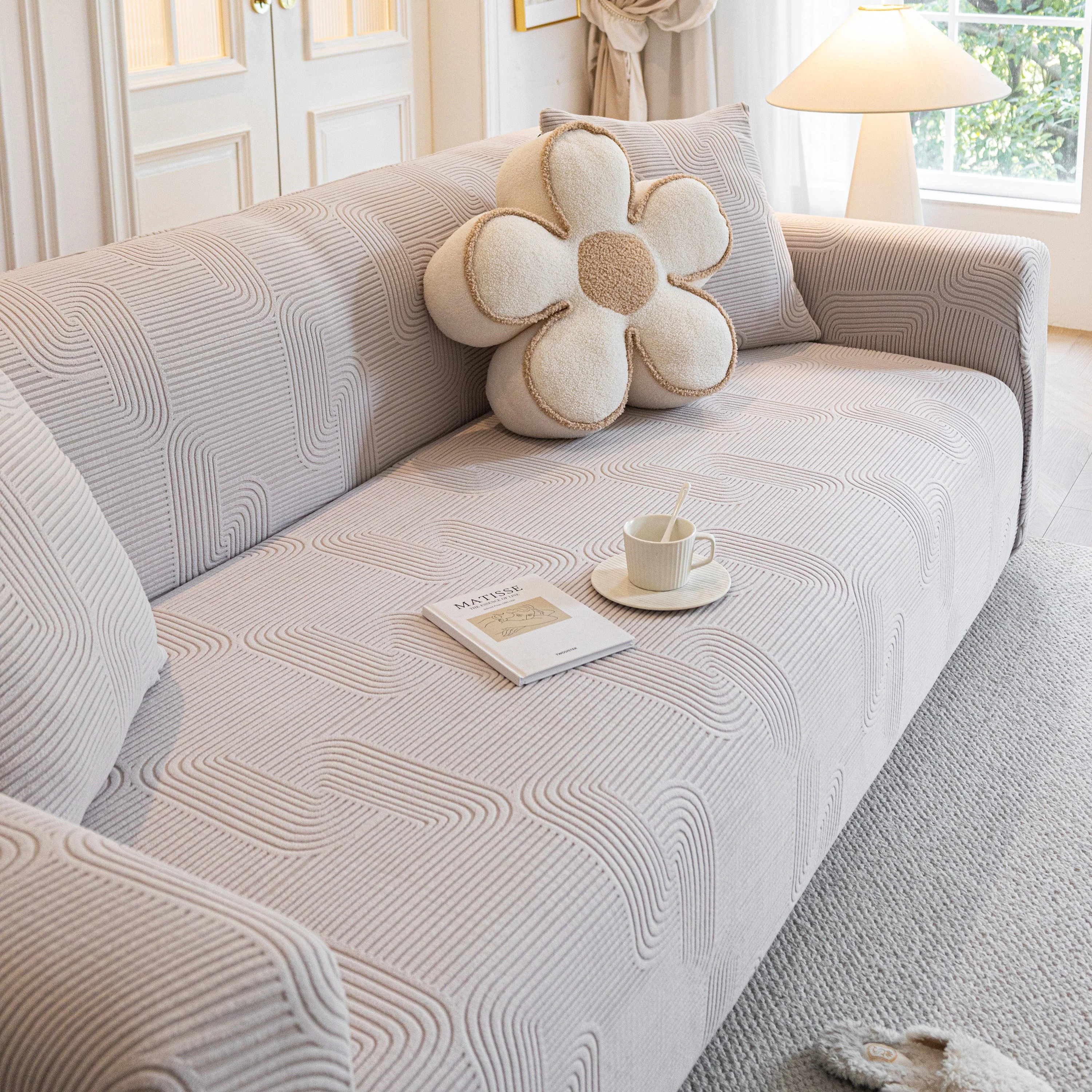 Modern Slipcovers Geometric Textured Stretchable Sofa Cover for Couch with Chaise - Image 68