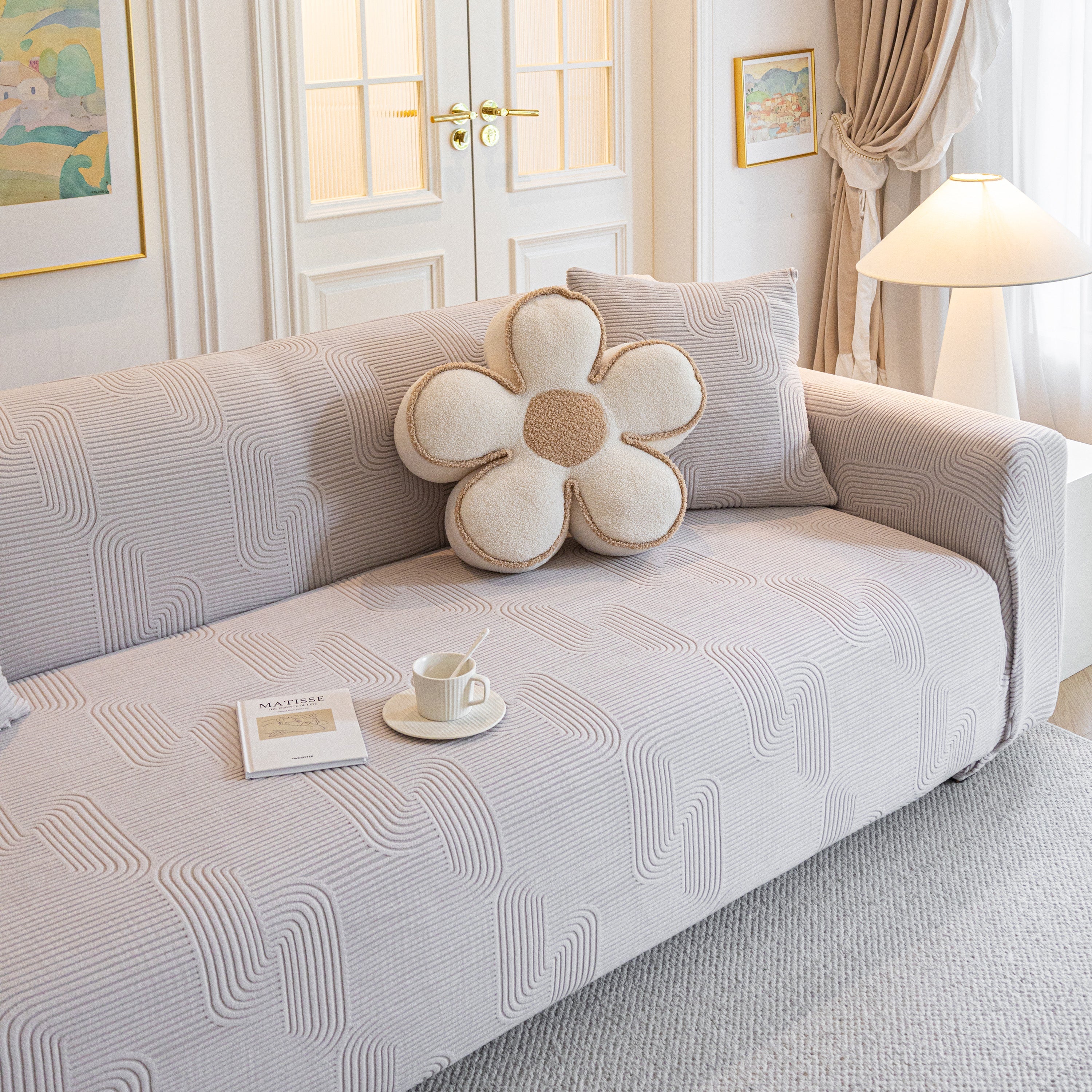 Modern Slipcovers Geometric Textured Stretchable Sofa Cover for Couch with Chaise - Image 69