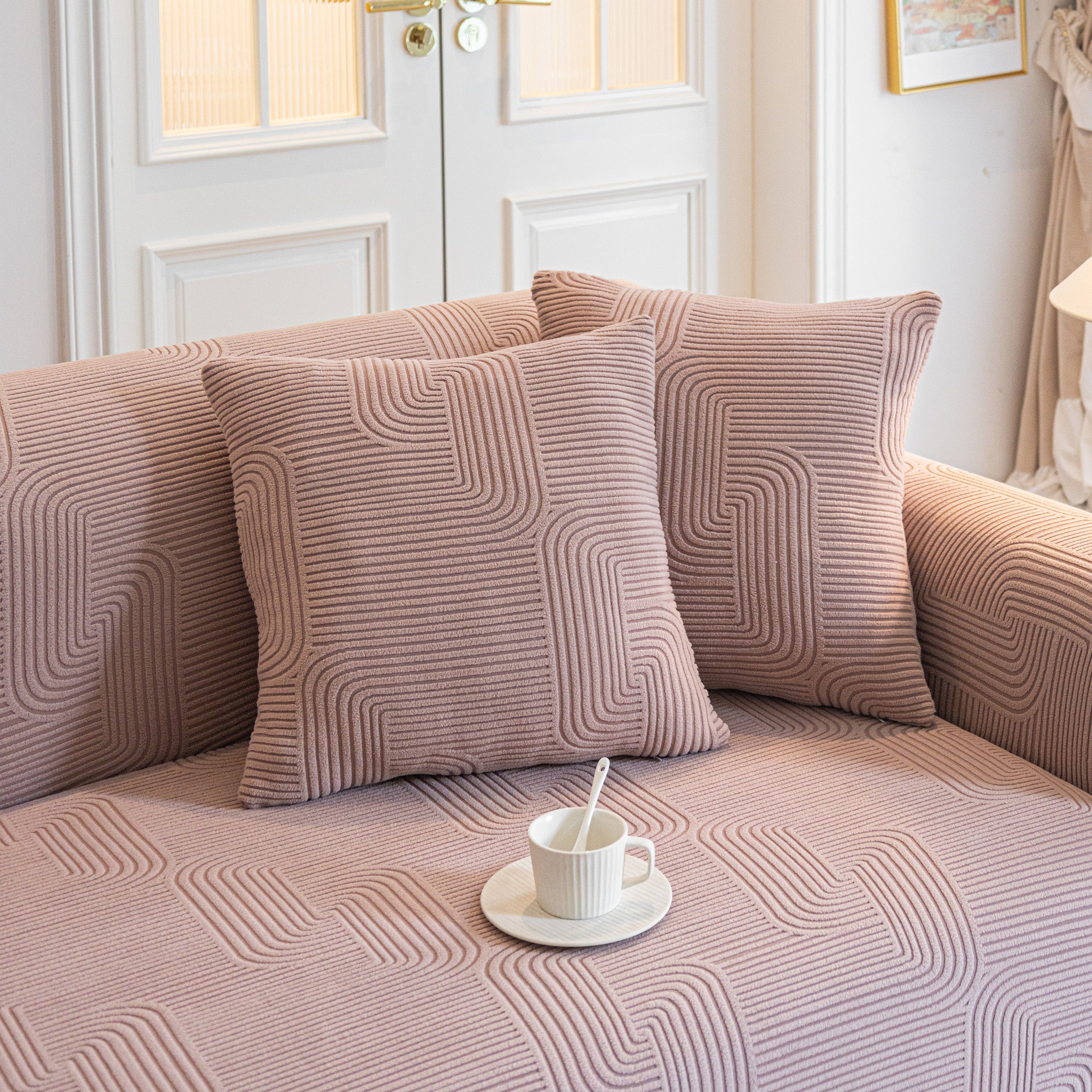 Modern Slipcovers Geometric Textured Stretchable Sofa Cover for Couch with Chaise - Image 7