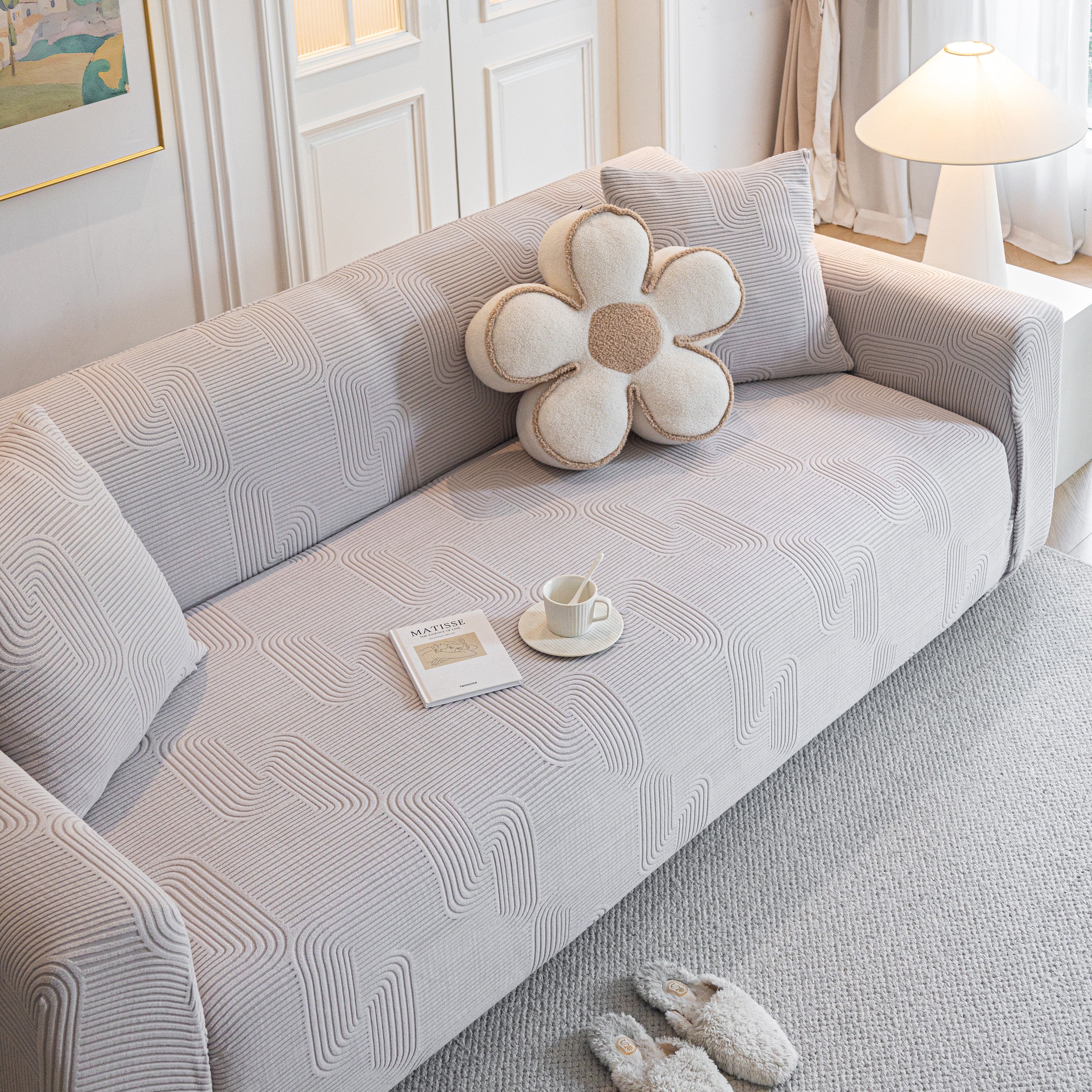 Modern Slipcovers Geometric Textured Stretchable Sofa Cover for Couch with Chaise - Image 70