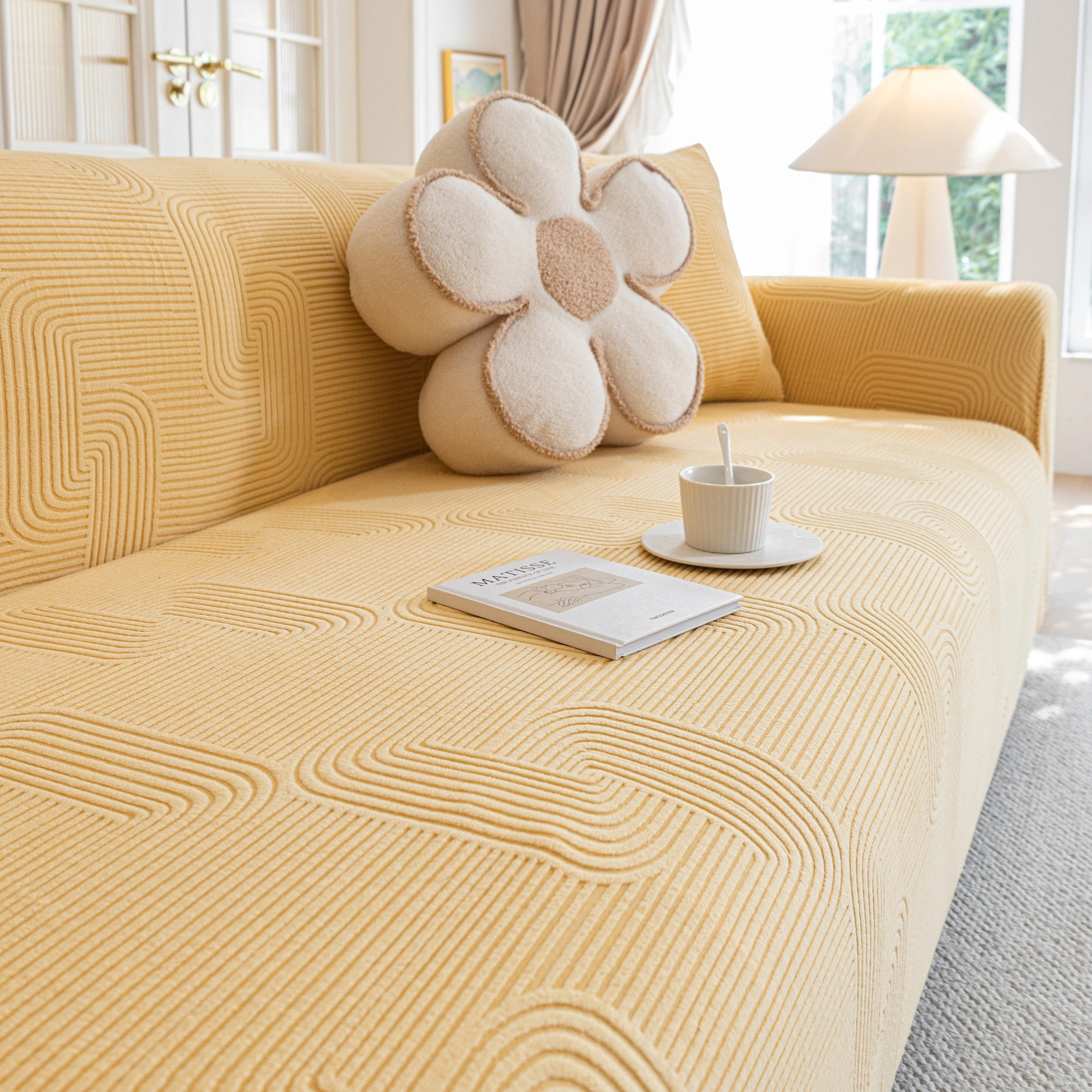 Modern Slipcovers Geometric Textured Stretchable Sofa Cover for Couch with Chaise - Image 77