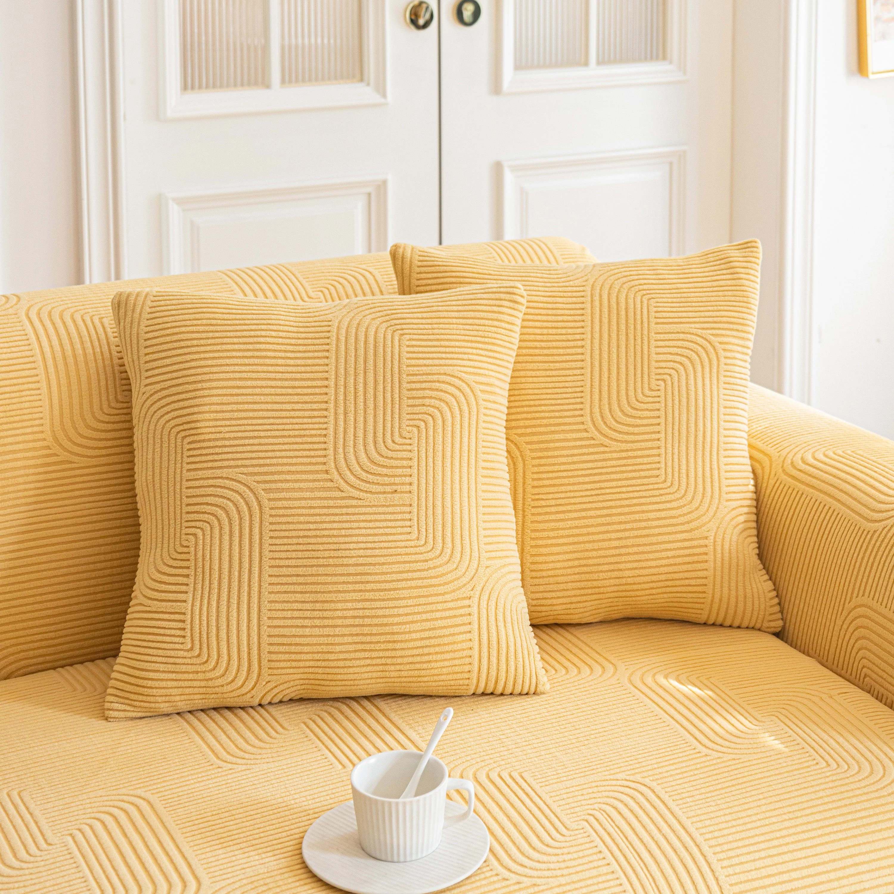 Modern Slipcovers Geometric Textured Stretchable Sofa Cover for Couch with Chaise - Image 79