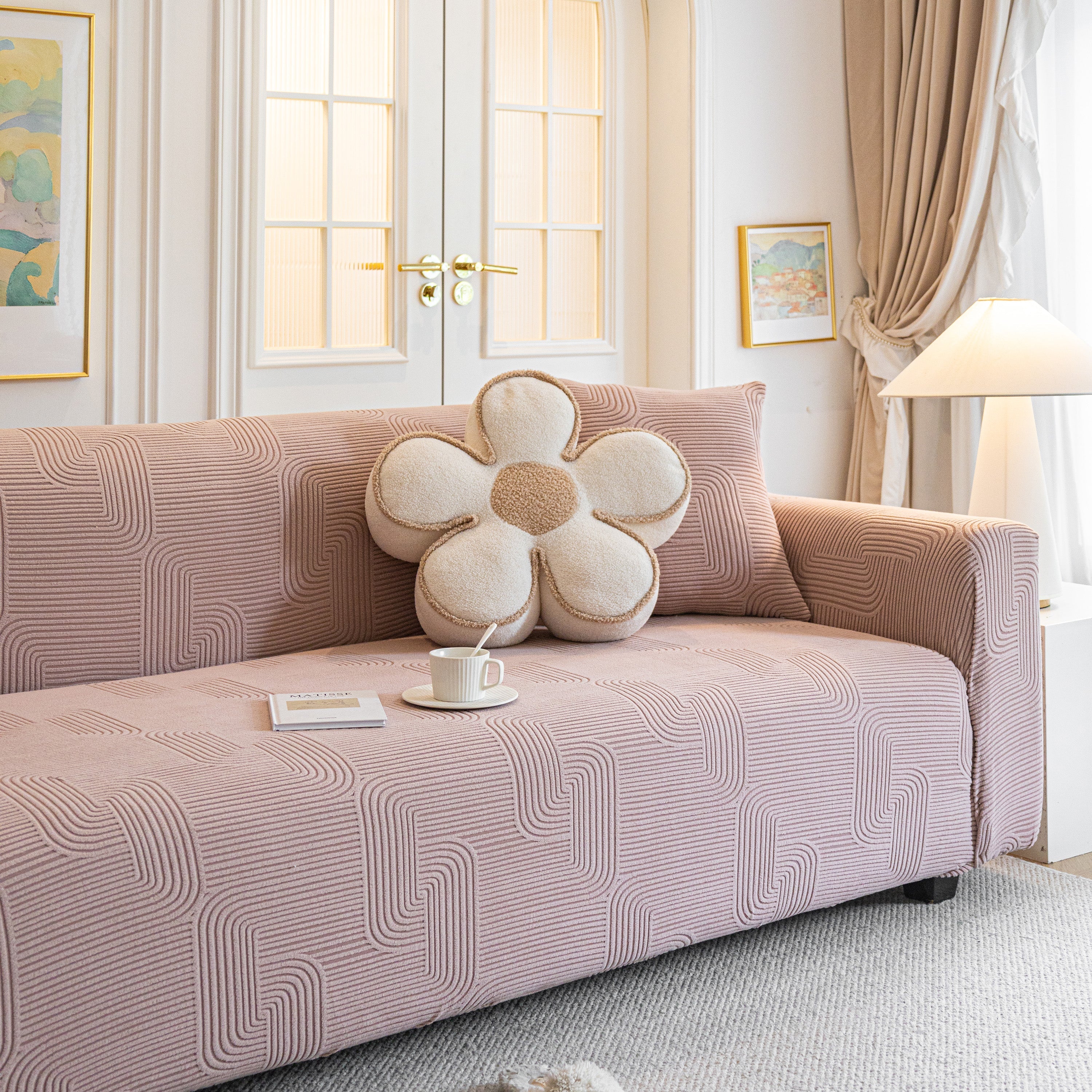 Modern Slipcovers Geometric Textured Stretchable Sofa Cover for Couch with Chaise - Image 8