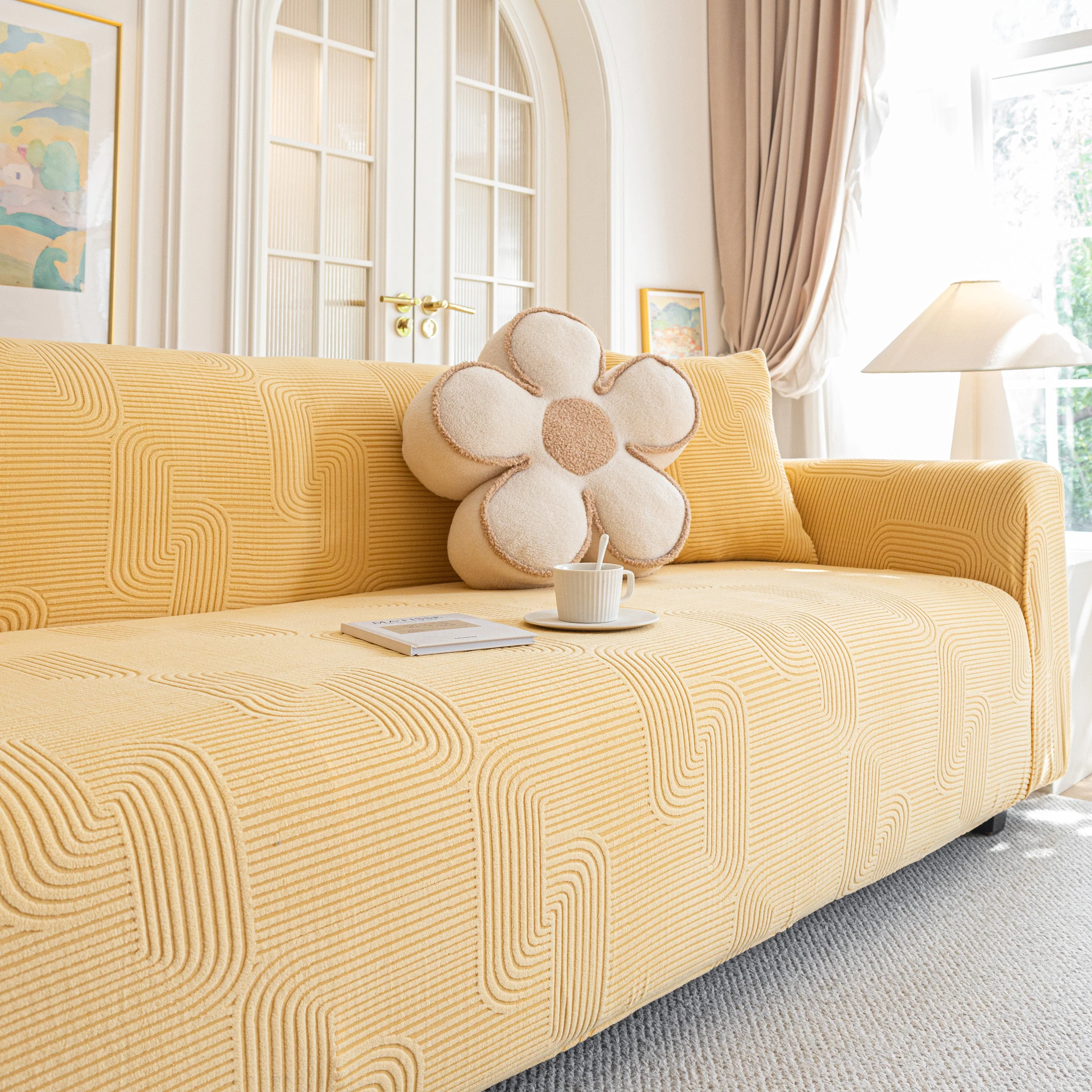 Modern Slipcovers Geometric Textured Stretchable Sofa Cover for Couch with Chaise - Image 81