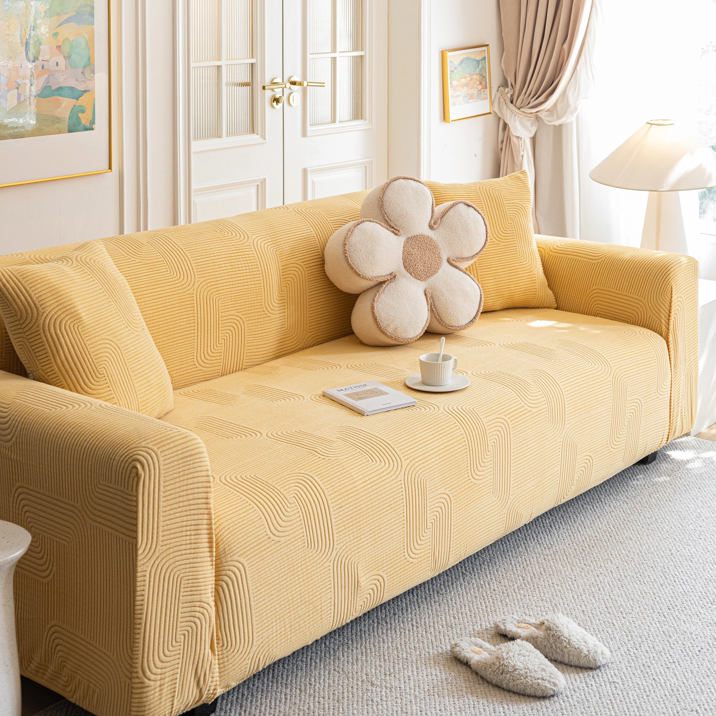 Modern Slipcovers Geometric Textured Stretchable Sofa Cover for Couch with Chaise - Image 82