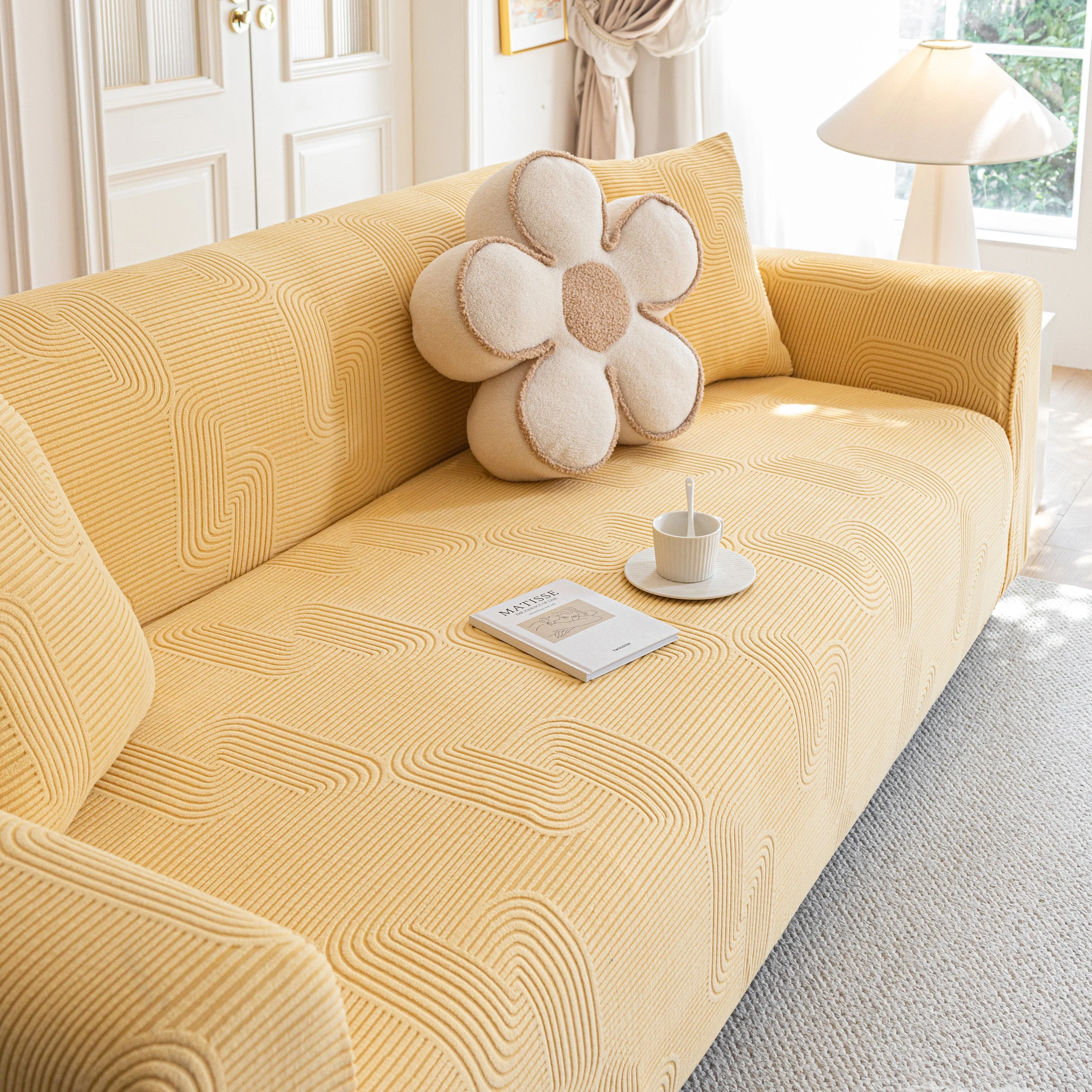 Modern Slipcovers Geometric Textured Stretchable Sofa Cover for Couch with Chaise - Image 83