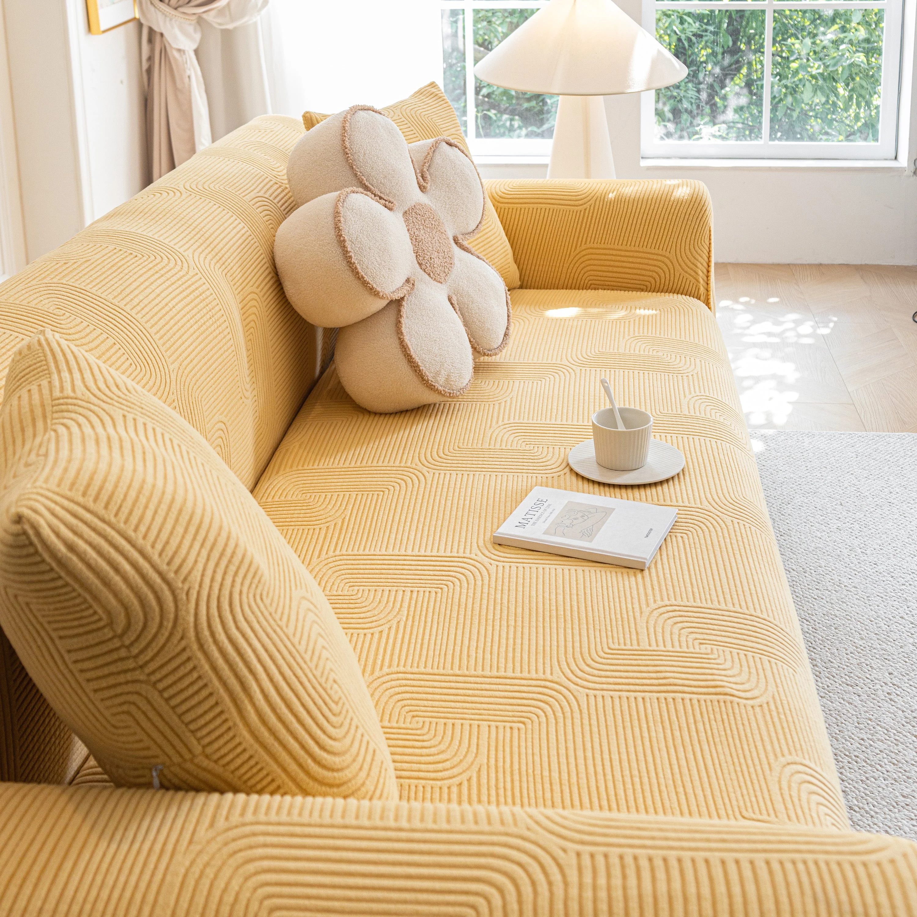 Modern Slipcovers Geometric Textured Stretchable Sofa Cover for Couch with Chaise - Image 84