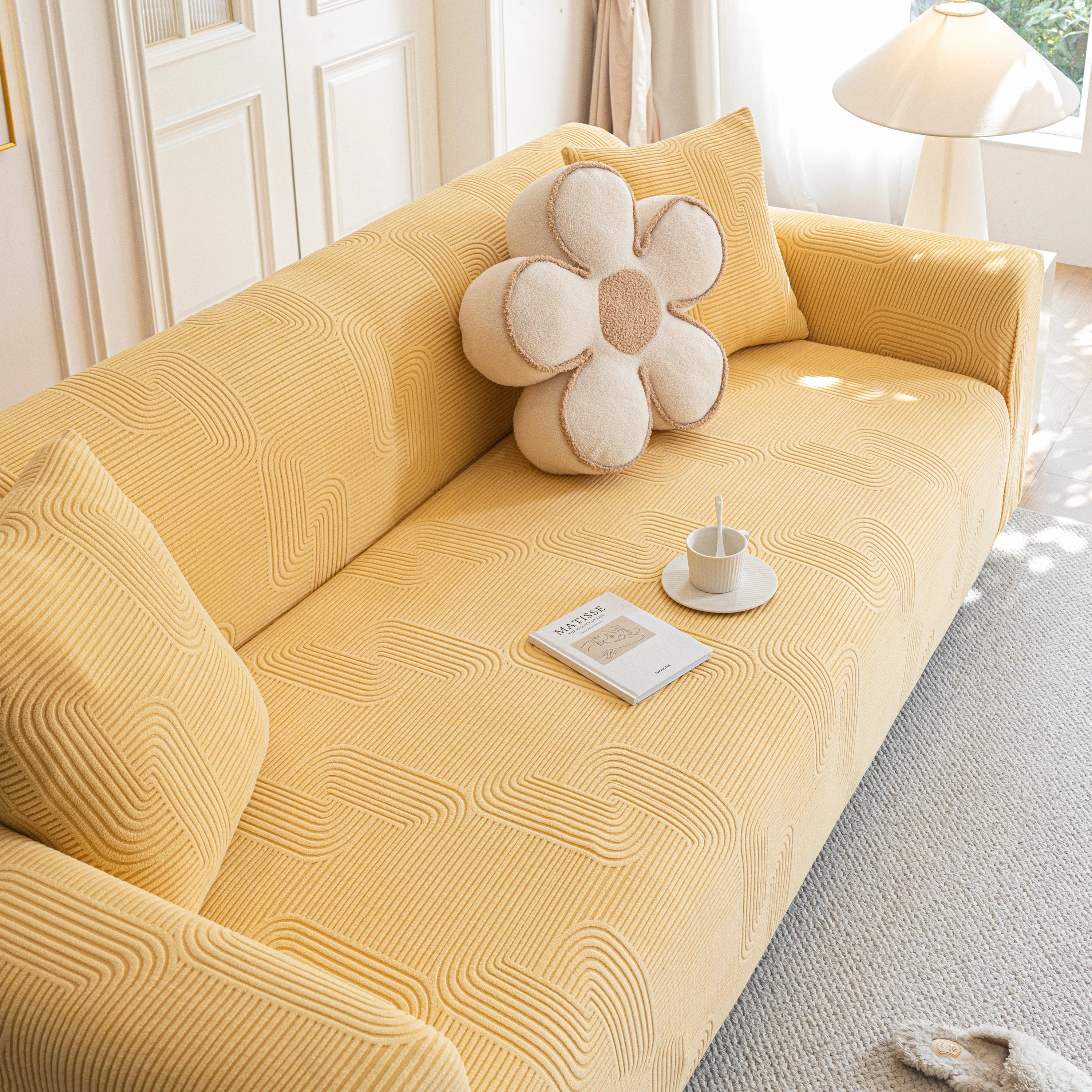 Modern Slipcovers Geometric Textured Stretchable Sofa Cover for Couch with Chaise - Image 85