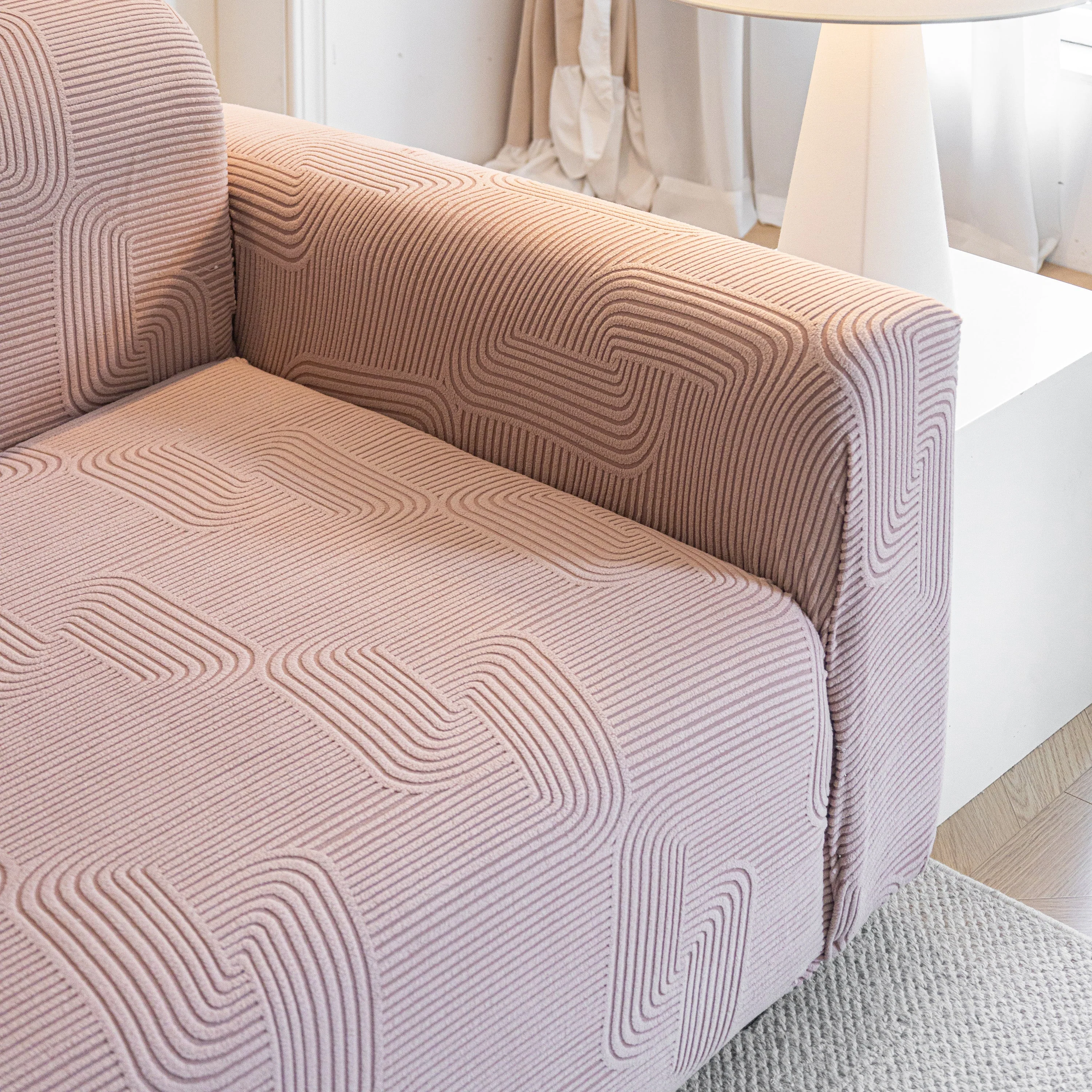Modern Slipcovers Geometric Textured Stretchable Sofa Cover for Couch with Chaise - Image 9