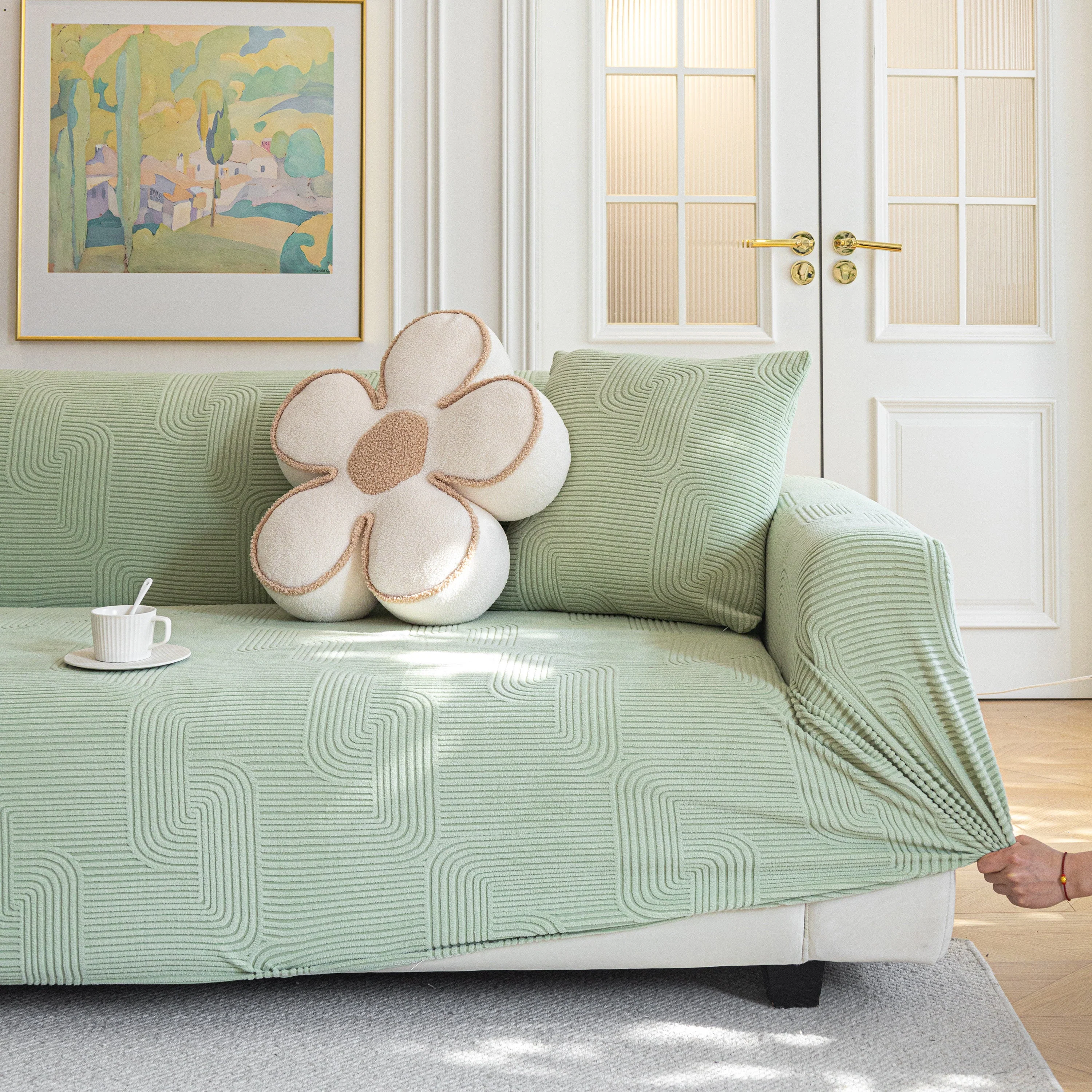 Modern Slipcovers Geometric Textured Stretchable Sofa Cover for Couch with Chaise - Image 94