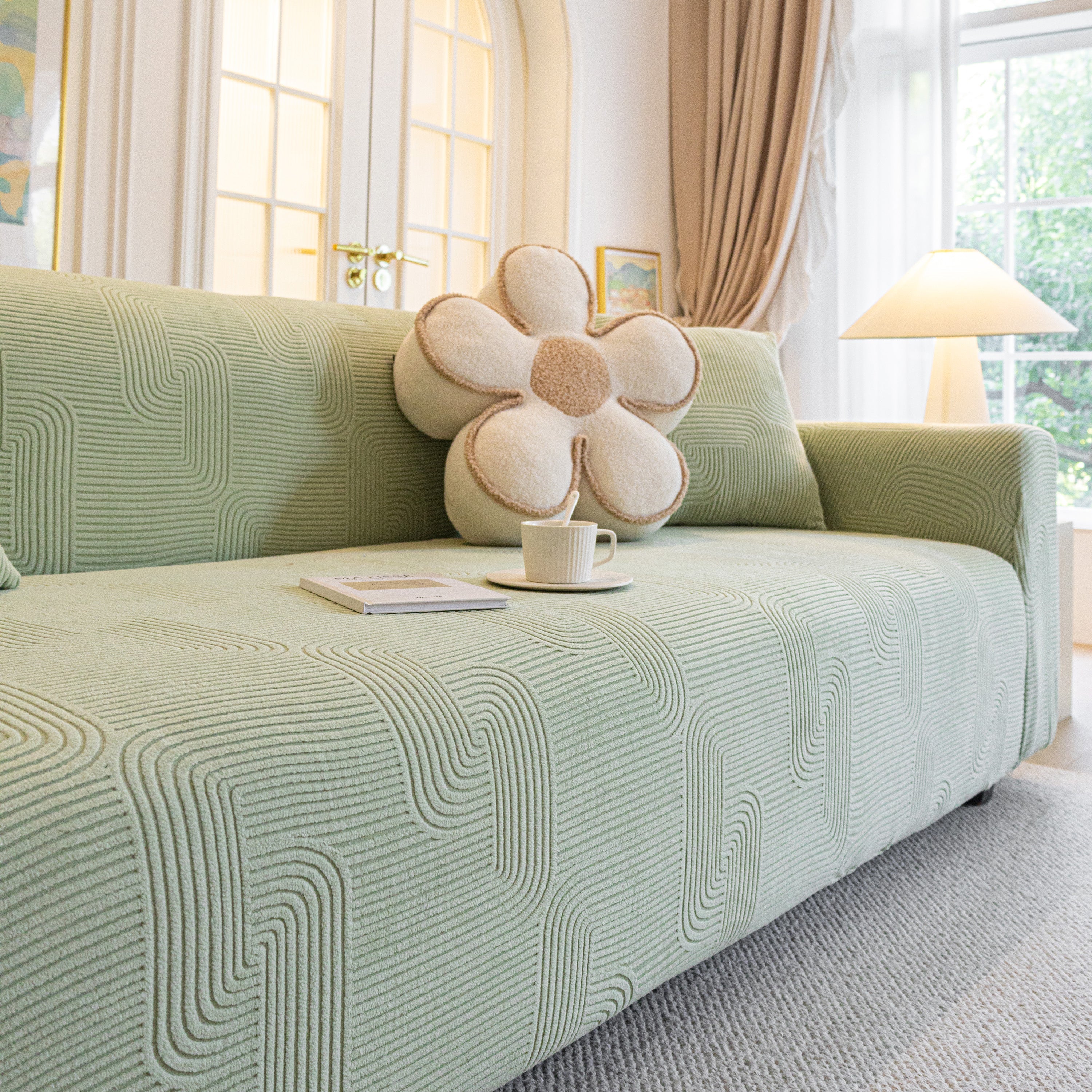 Modern Slipcovers Geometric Textured Stretchable Sofa Cover for Couch with Chaise - Image 96