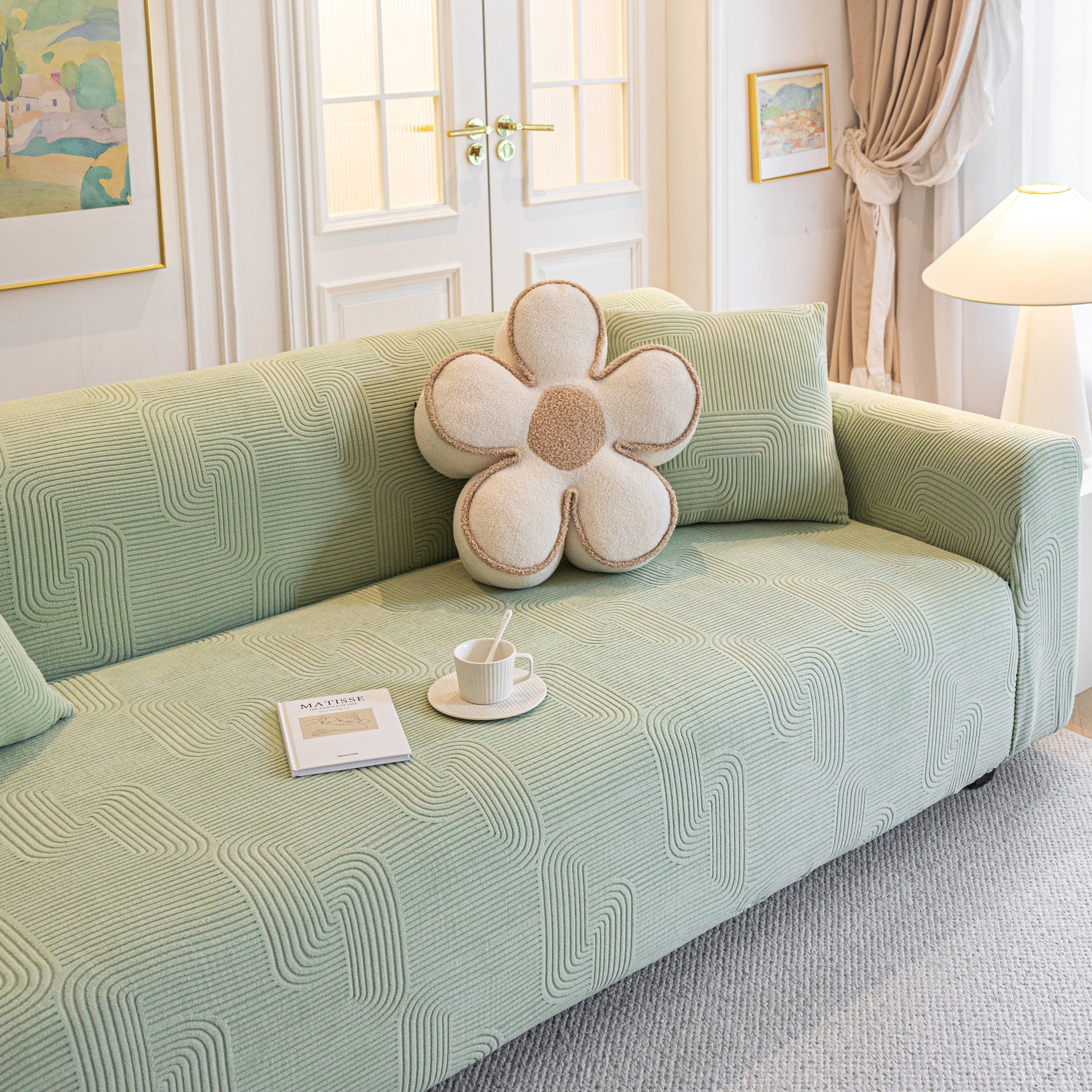 Modern Slipcovers Geometric Textured Stretchable Sofa Cover for Couch with Chaise - Image 98