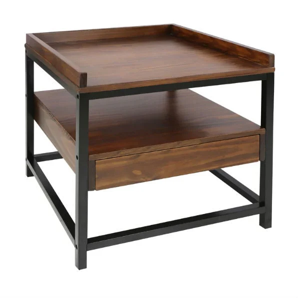 Modern Solid Wood 1-Drawer End Table Nightstand in Mocha Brown and Black Finish - Image 2