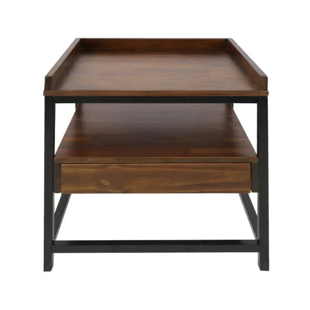 Modern Solid Wood 1-Drawer End Table Nightstand in Mocha Brown and Black Finish - Image 3