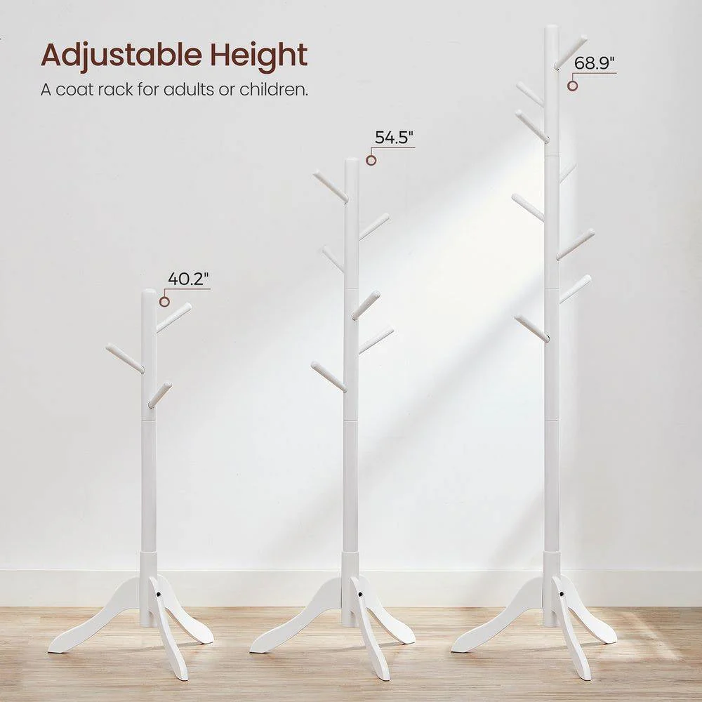 Modern Solid Wood Coat Rack in White Finish with 8 Hooks - Image 4
