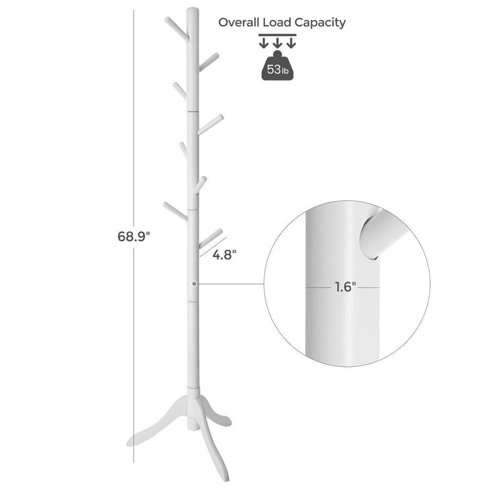 Modern Solid Wood Coat Rack in White Finish with 8 Hooks - Image 5