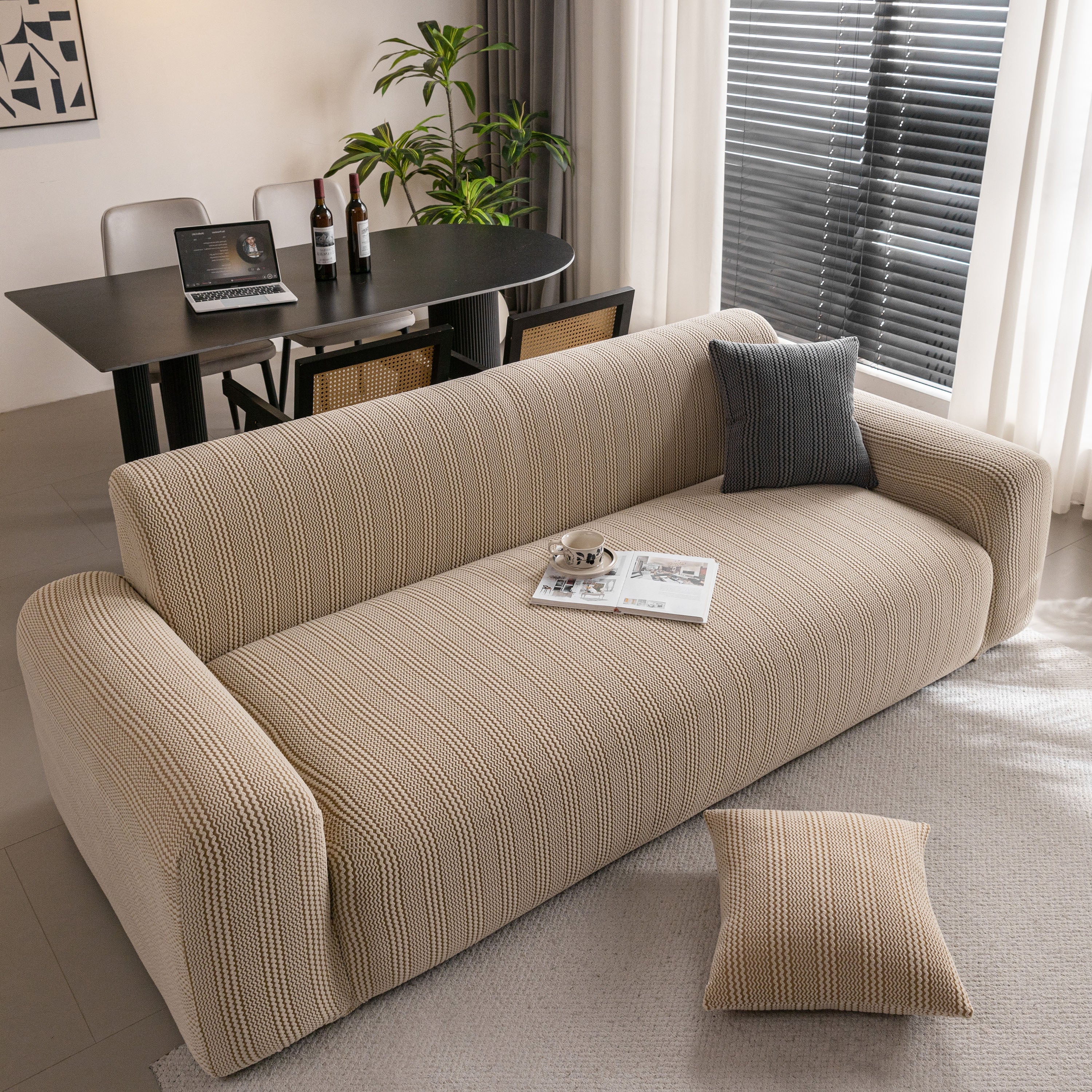 Modern Textured Stretch Sofa Cover, Plush Fleece Sofa Slipcover with 3D Stripe Texture - Image 16