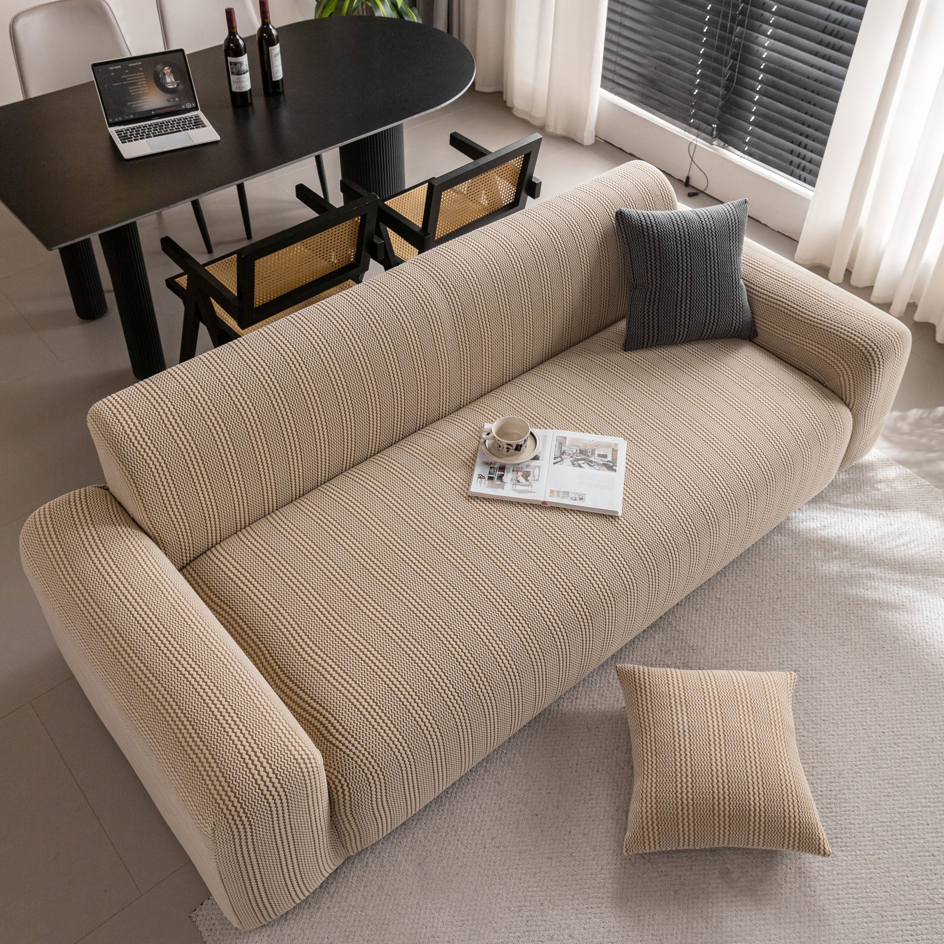 Modern Textured Stretch Sofa Cover, Plush Fleece Sofa Slipcover with 3D Stripe Texture - Image 17