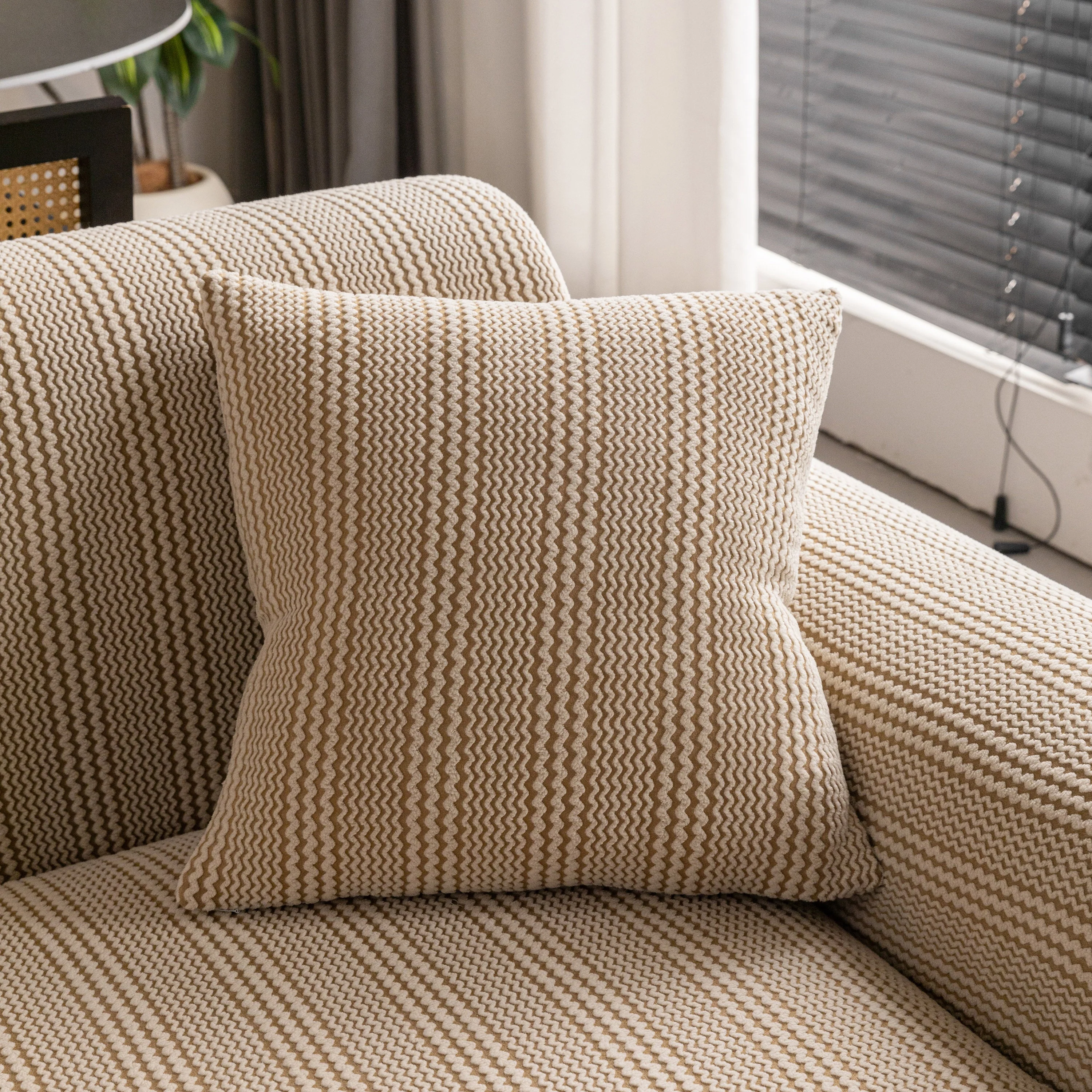 Modern Textured Stretch Sofa Cover, Plush Fleece Sofa Slipcover with 3D Stripe Texture - Image 25