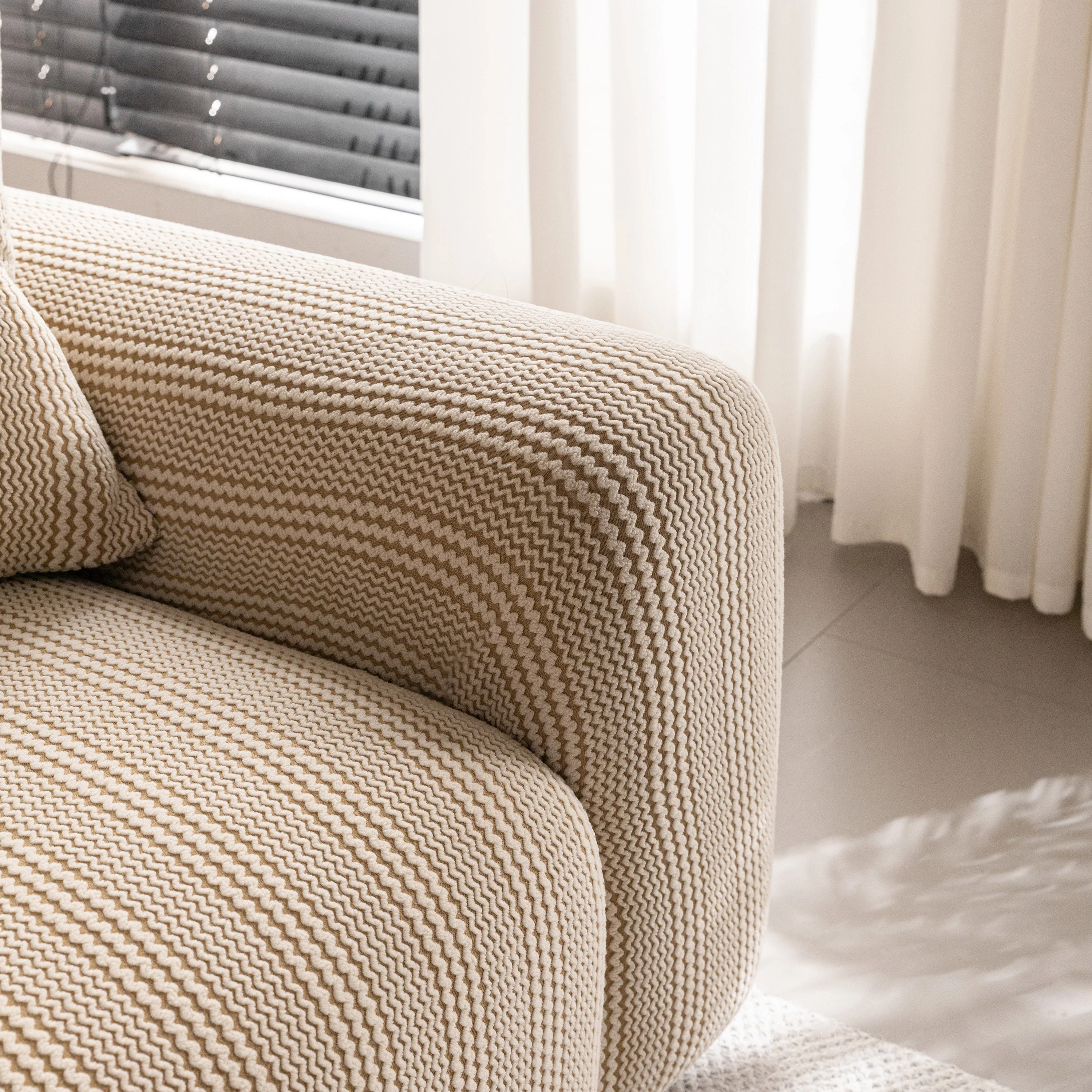 Modern Textured Stretch Sofa Cover, Plush Fleece Sofa Slipcover with 3D Stripe Texture - Image 26