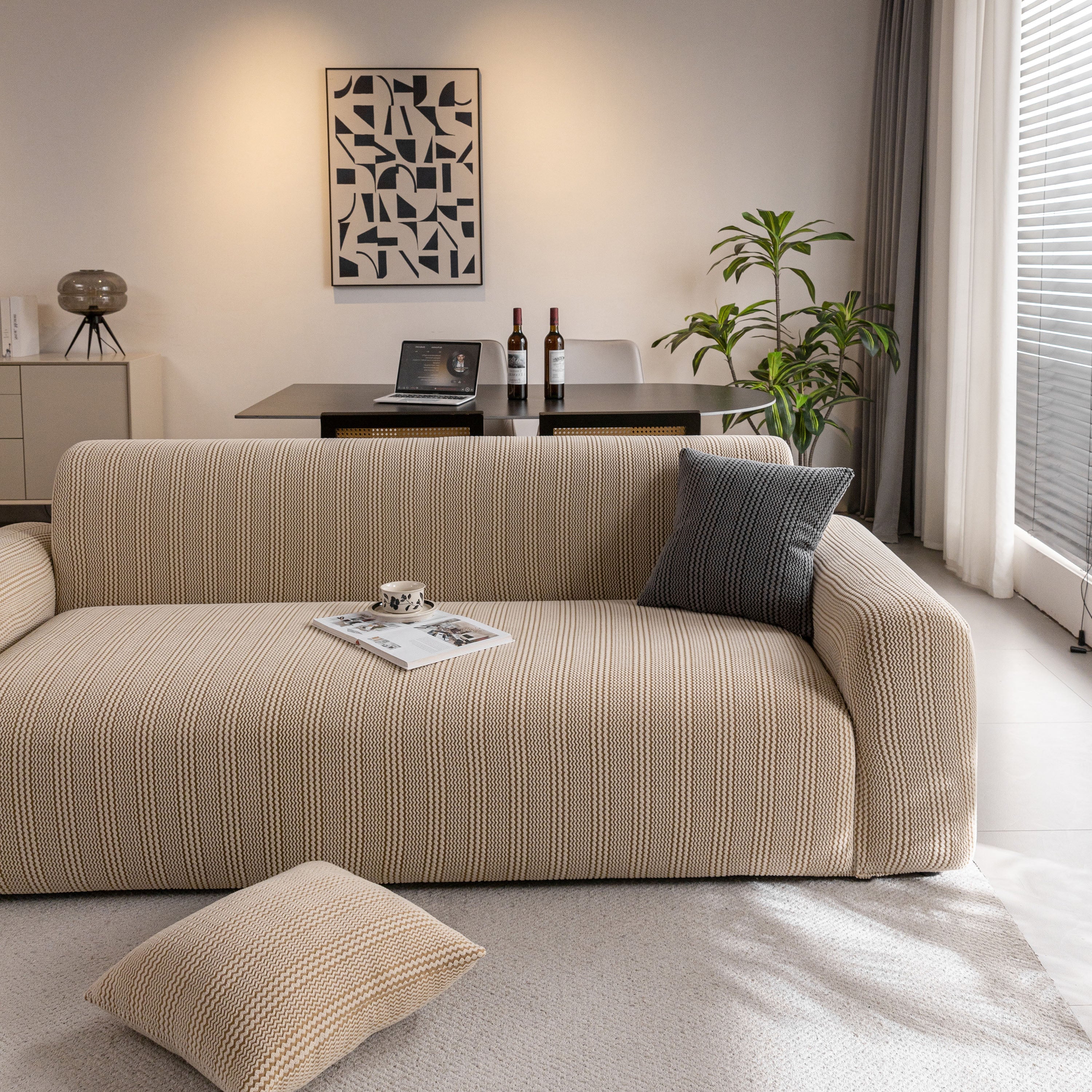 Modern Textured Stretch Sofa Cover, Plush Fleece Sofa Slipcover with 3D Stripe Texture - Image 27