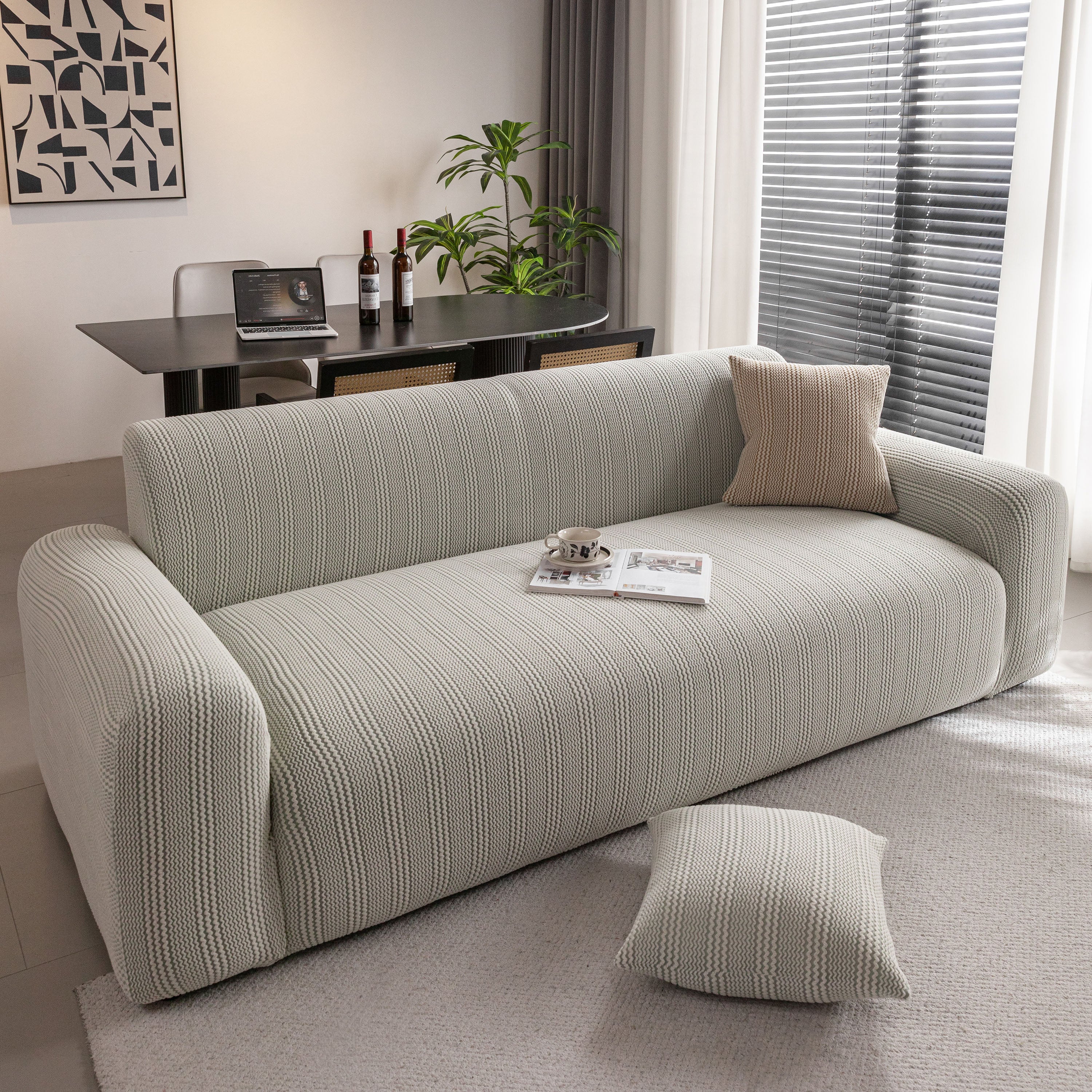 Modern Textured Stretch Sofa Cover, Plush Fleece Sofa Slipcover with 3D Stripe Texture - Image 28