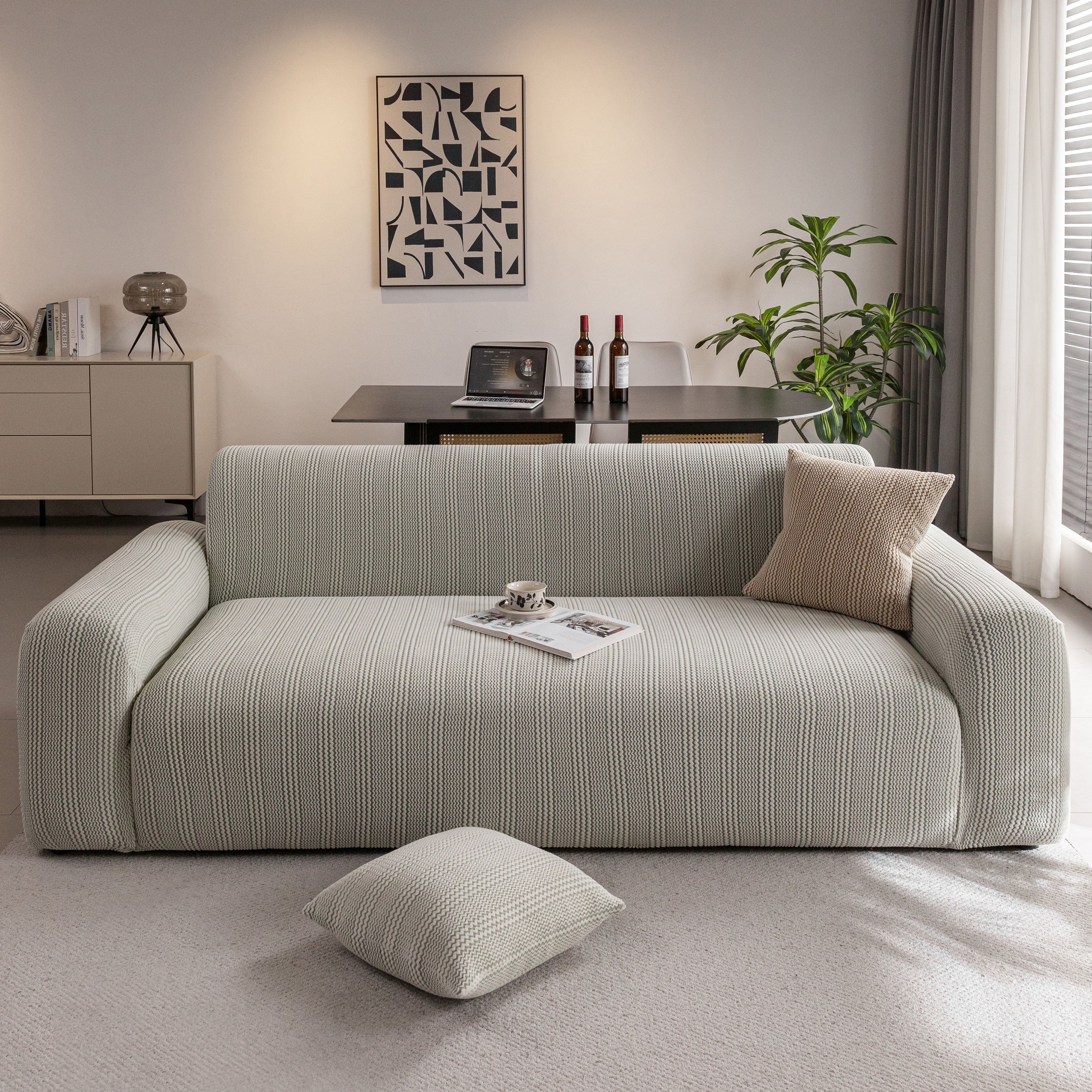 Modern Textured Stretch Sofa Cover, Plush Fleece Sofa Slipcover with 3D Stripe Texture - Image 29