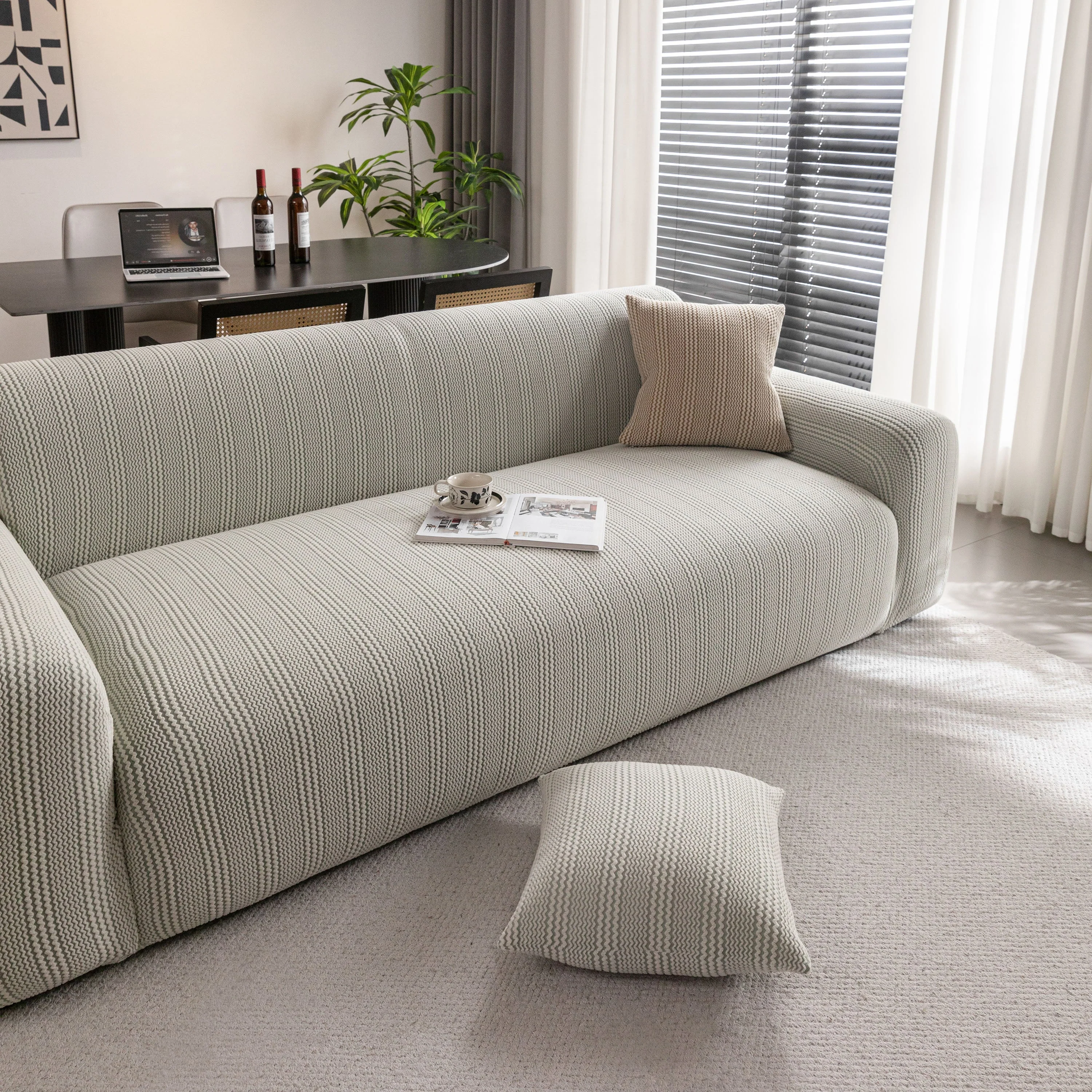Modern Textured Stretch Sofa Cover, Plush Fleece Sofa Slipcover with 3D Stripe Texture - Image 30