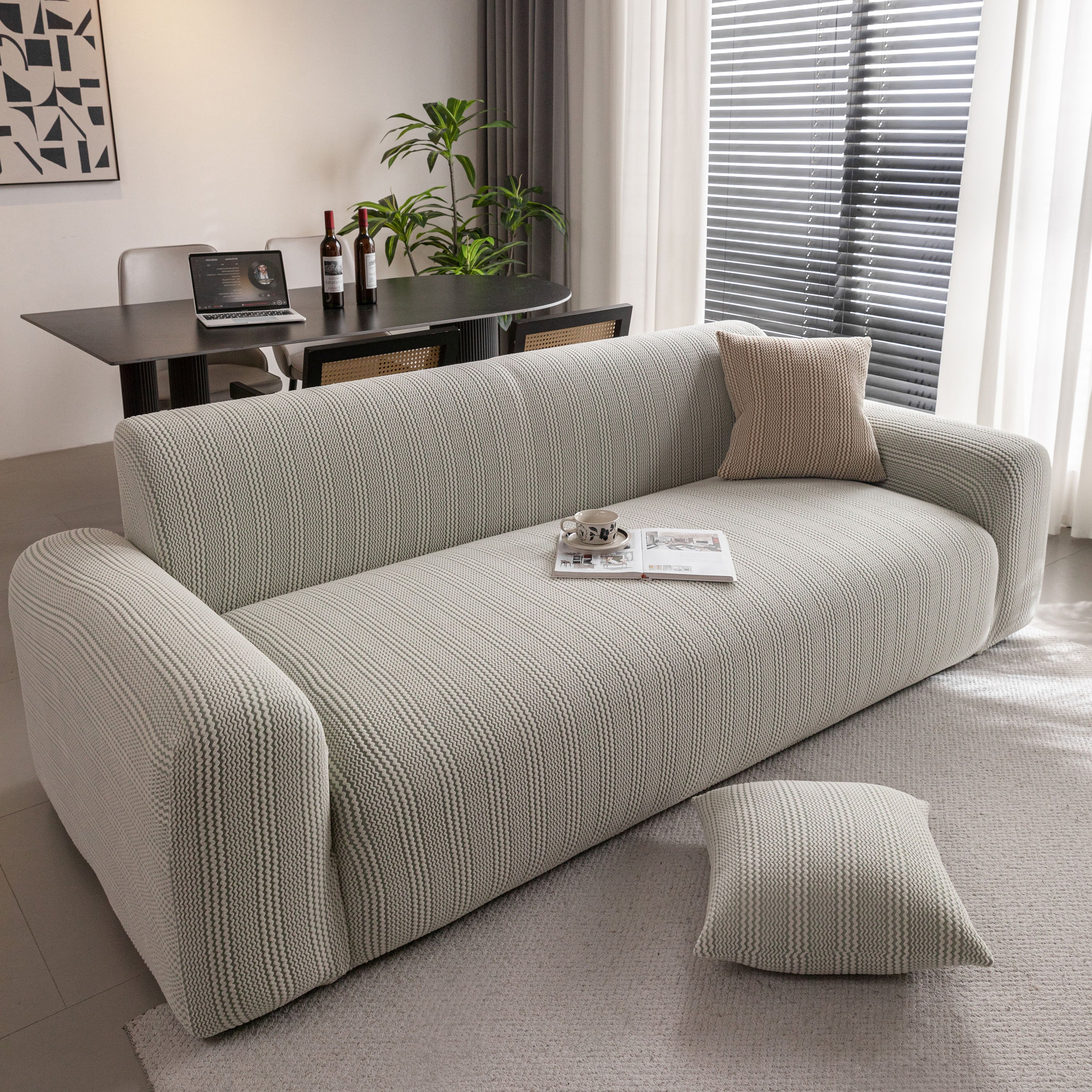 Modern Textured Stretch Sofa Cover, Plush Fleece Sofa Slipcover with 3D Stripe Texture - Image 31