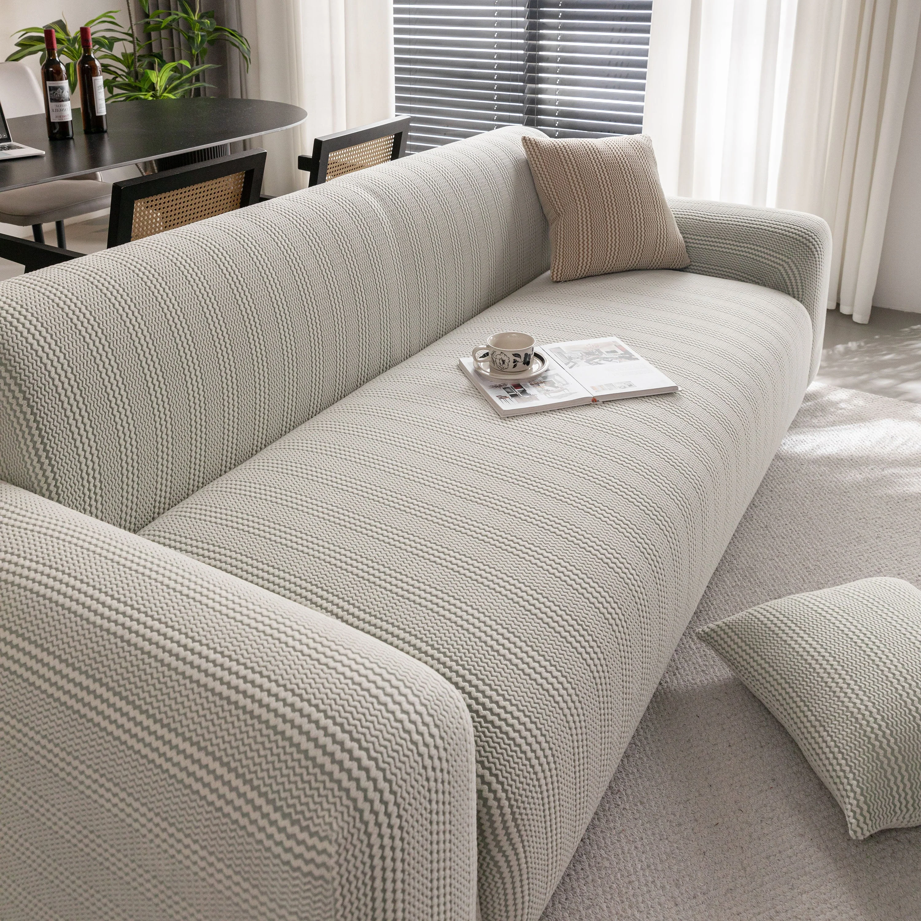 Modern Textured Stretch Sofa Cover, Plush Fleece Sofa Slipcover with 3D Stripe Texture - Image 33