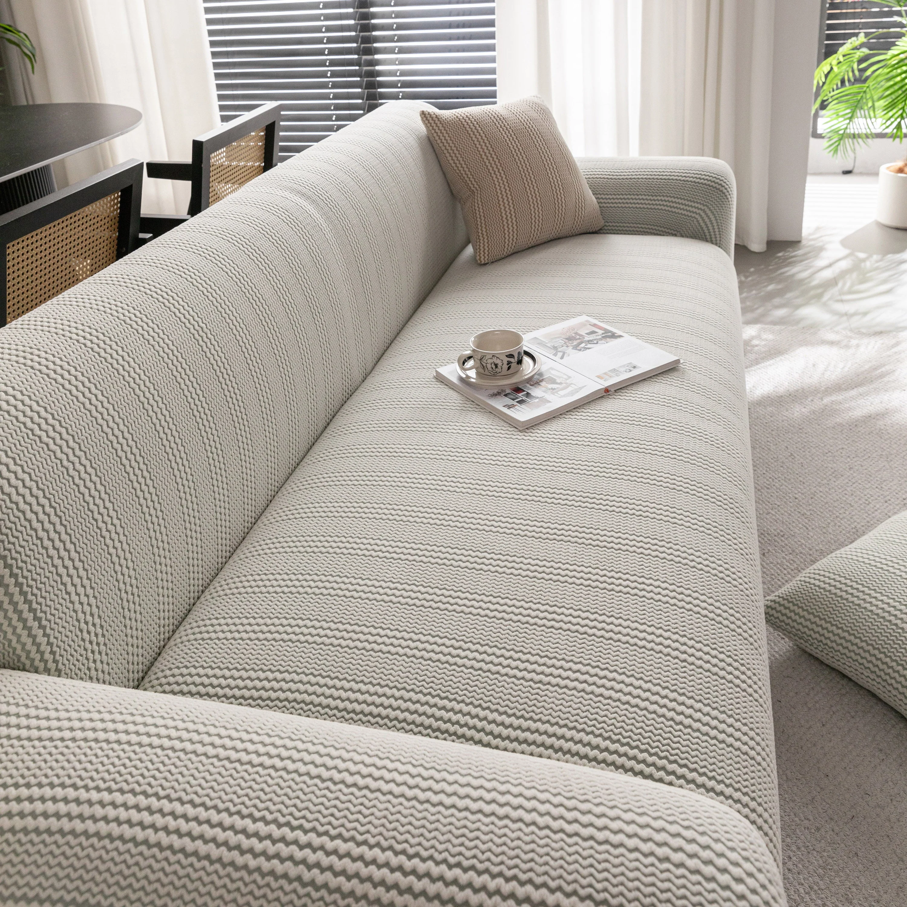 Modern Textured Stretch Sofa Cover, Plush Fleece Sofa Slipcover with 3D Stripe Texture - Image 34