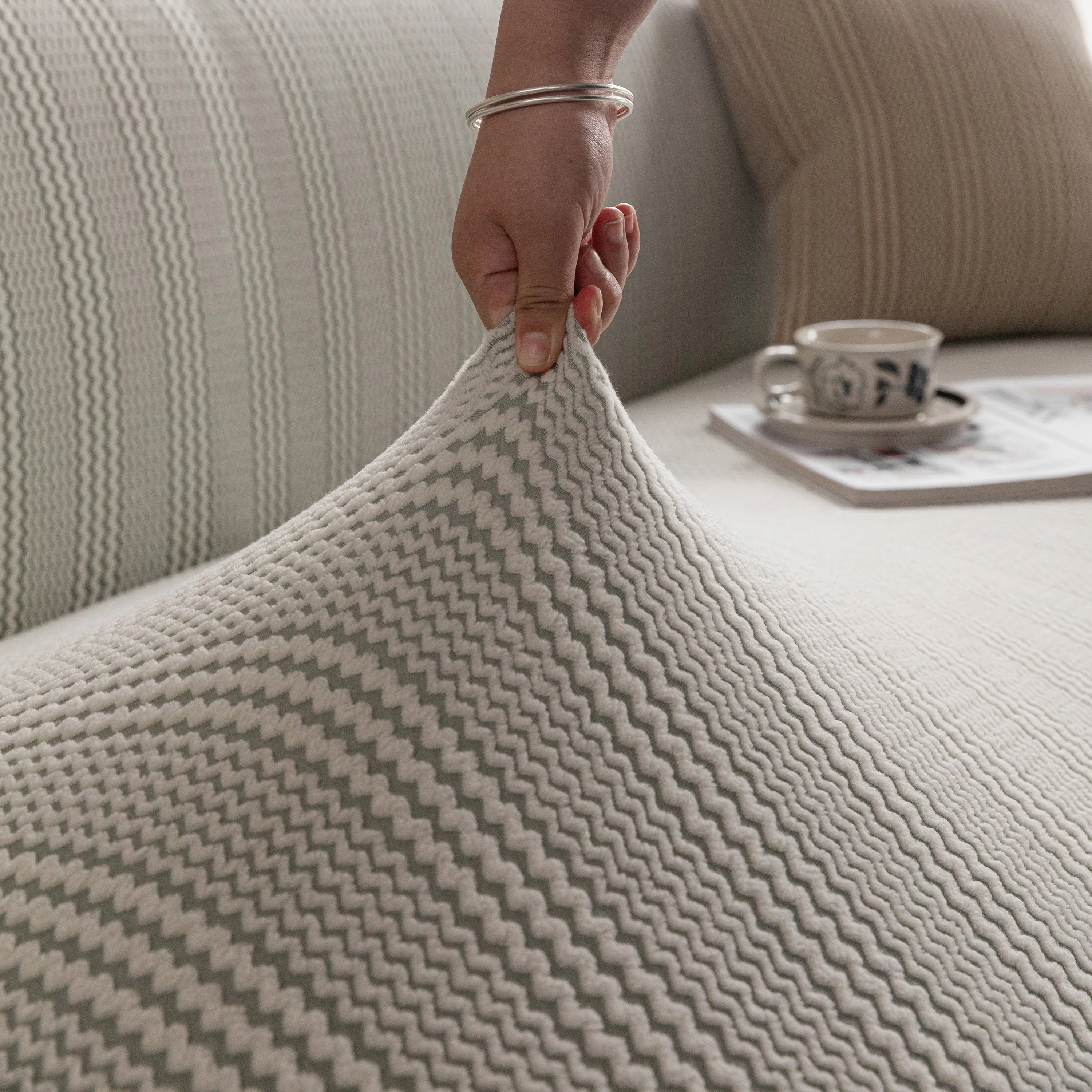 Modern Textured Stretch Sofa Cover, Plush Fleece Sofa Slipcover with 3D Stripe Texture - Image 35