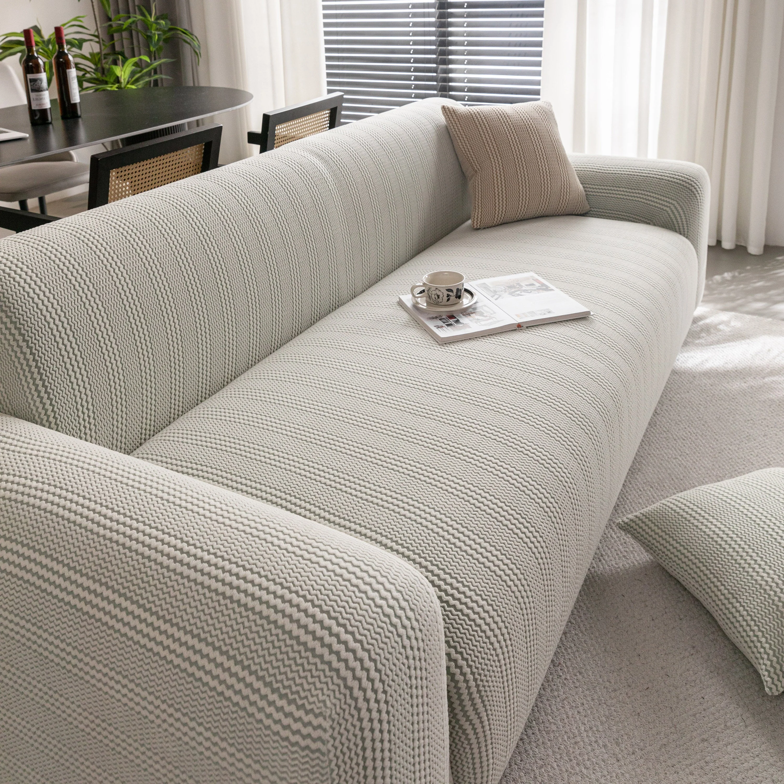 Modern Textured Stretch Sofa Cover, Plush Fleece Sofa Slipcover with 3D Stripe Texture - Image 41