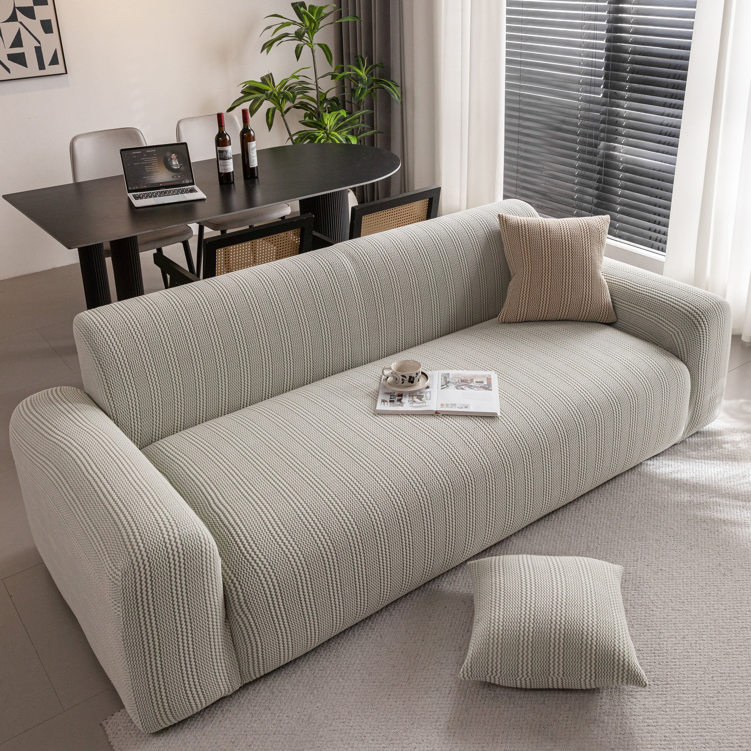 Modern Textured Stretch Sofa Cover, Plush Fleece Sofa Slipcover with 3D Stripe Texture - Image 42