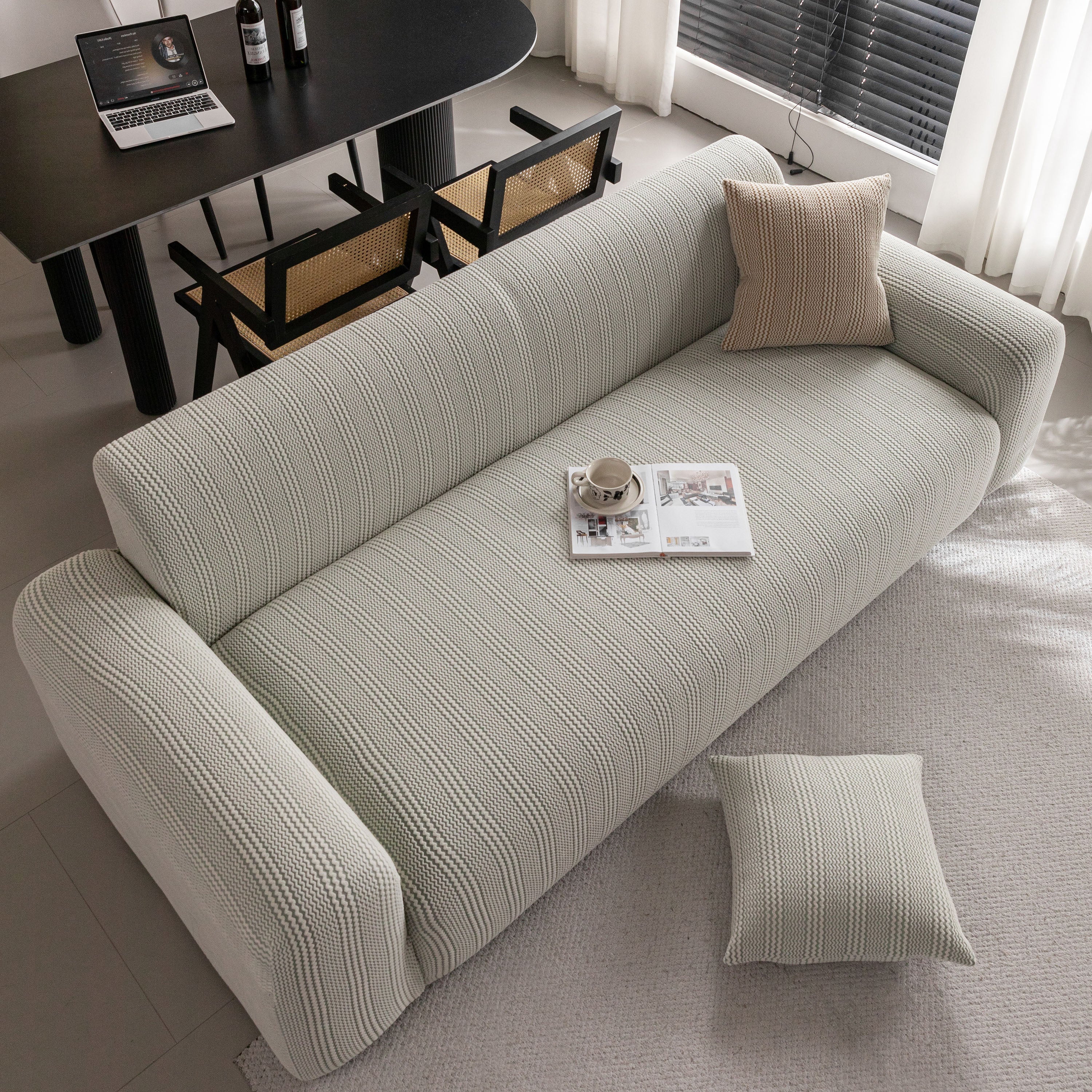 Modern Textured Stretch Sofa Cover, Plush Fleece Sofa Slipcover with 3D Stripe Texture - Image 43