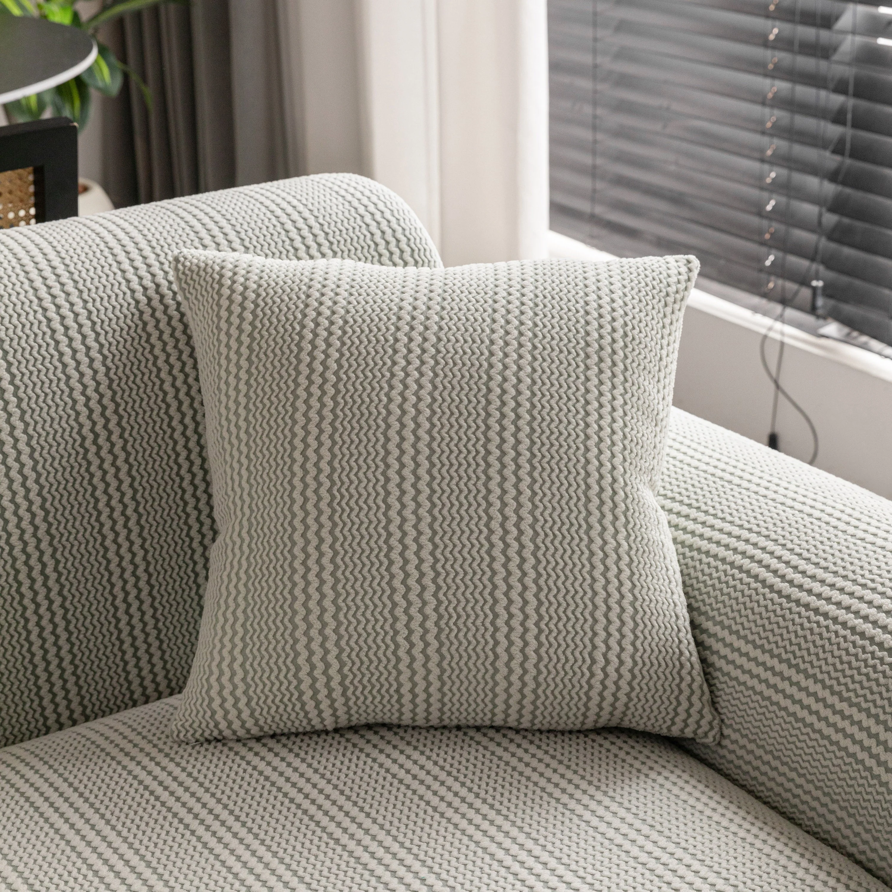 Modern Textured Stretch Sofa Cover, Plush Fleece Sofa Slipcover with 3D Stripe Texture - Image 49